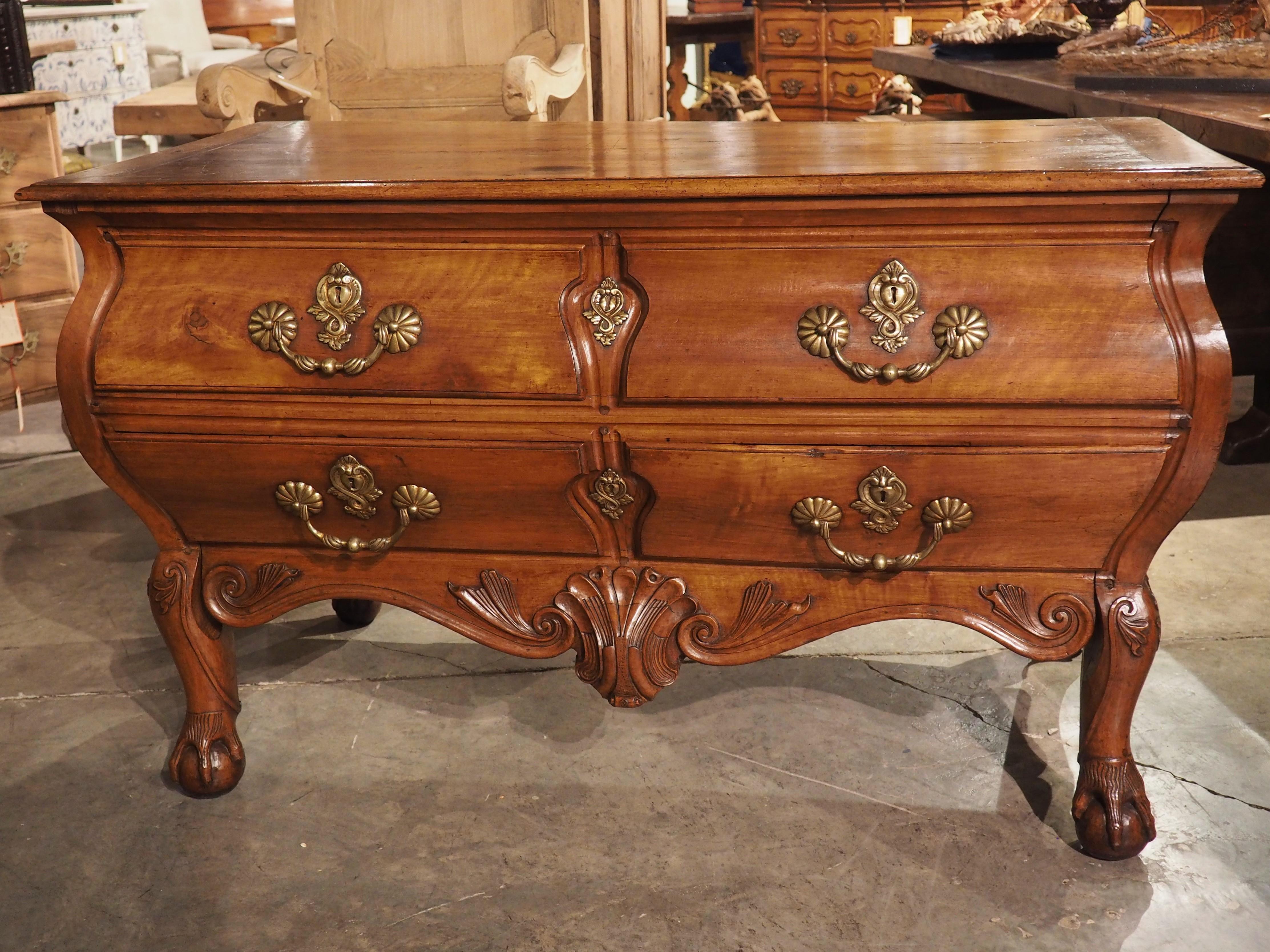 Rare 18th Century French Walnut Commode “Angouleme” with Stamped Bronze Hardware For Sale 12