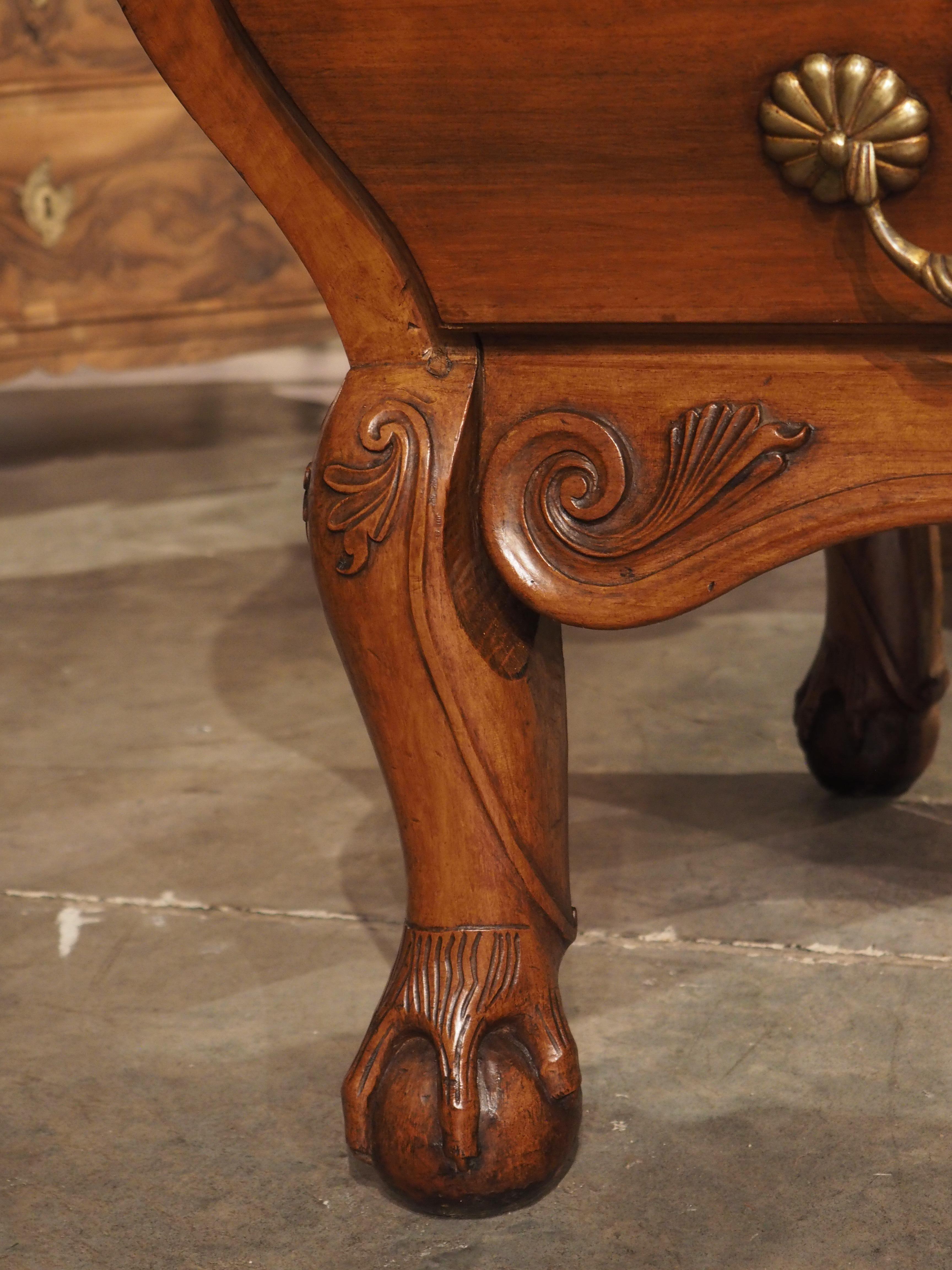 Hand-Carved Rare 18th Century French Walnut Commode “Angouleme” with Stamped Bronze Hardware For Sale