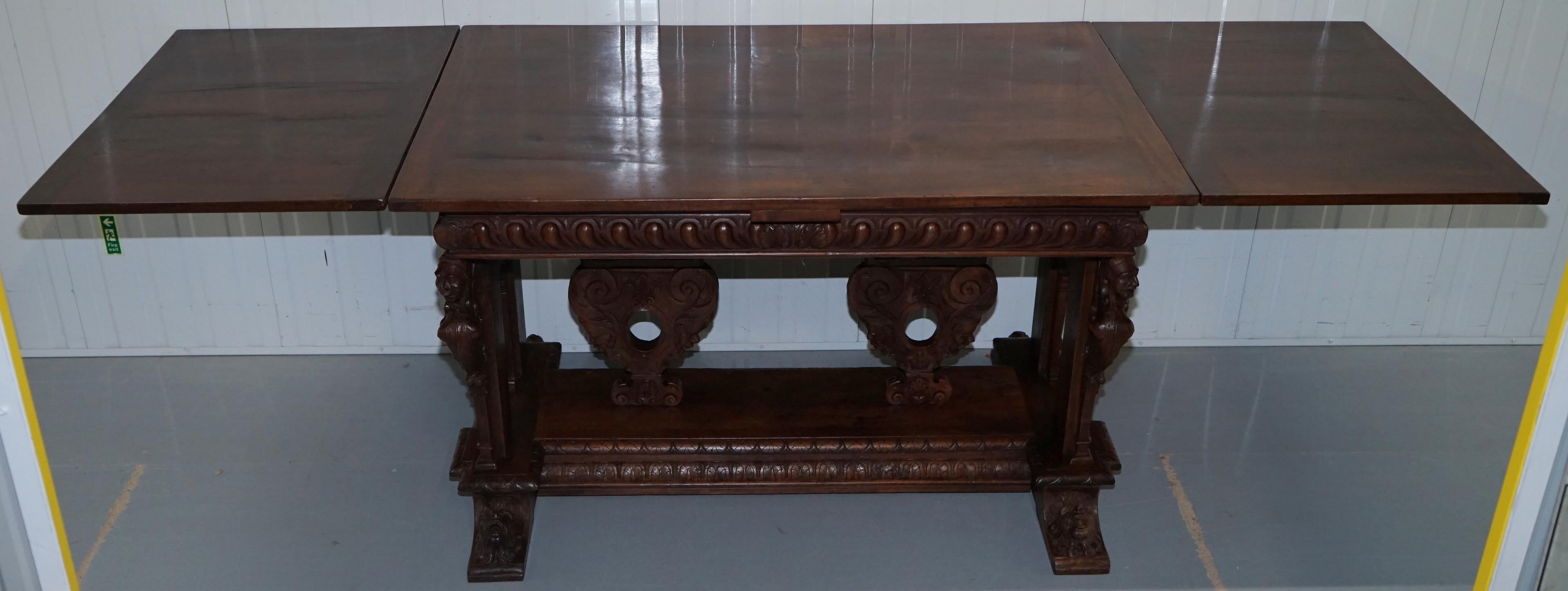 Rare 18th Century French Walnut Renaissance Extending High Table Heavily Carved For Sale 14