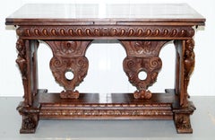 Rare 18th Century French Walnut Renaissance Extending High Table Heavily Carved