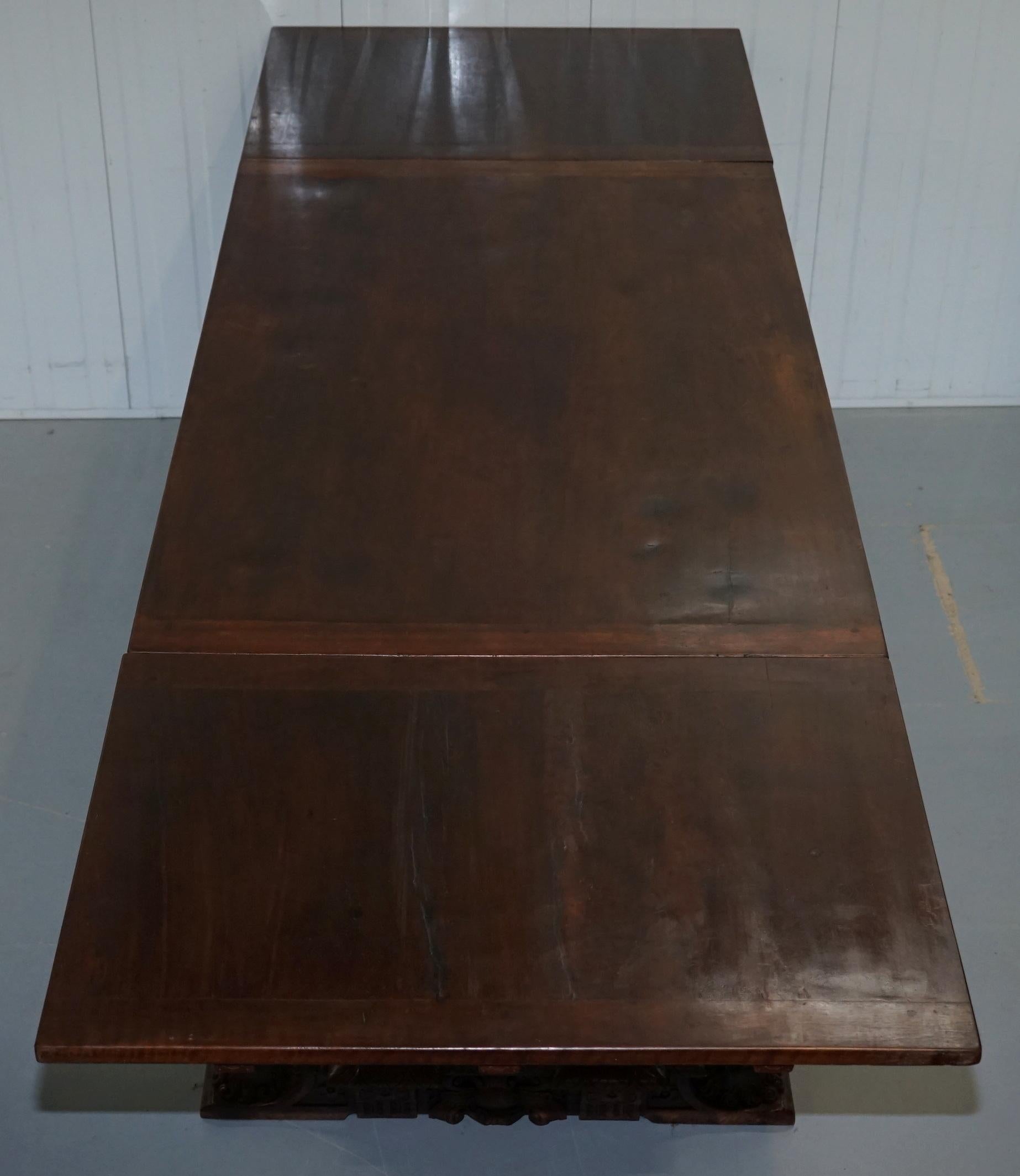 Rare 18th Century French Walnut Renaissance Extending High Table Heavily Carved For Sale 16