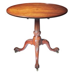Rare 18th Century George III Mahogany Irish Wolf Foot Tripod Table, Circa 1760