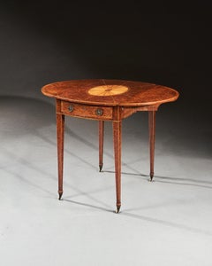 Rare 18th Century George III Yew-Wood Inlaid Oval Pembroke Table