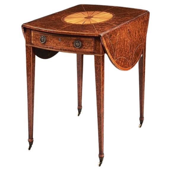 Rare 18th Century George III Yew-Wood Inlaid Oval Pembroke Table