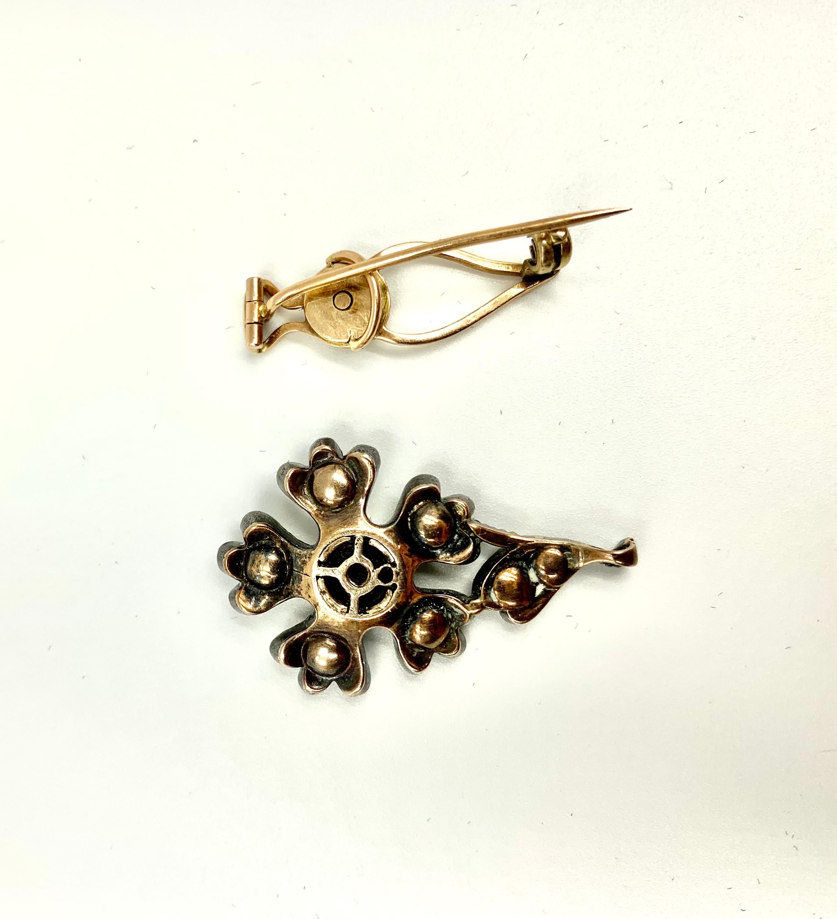 Rare 18th Century Georgian Diamond Gold, Silver Scarlet Pimpernel Pendant Brooch In Good Condition For Sale In New York, NY