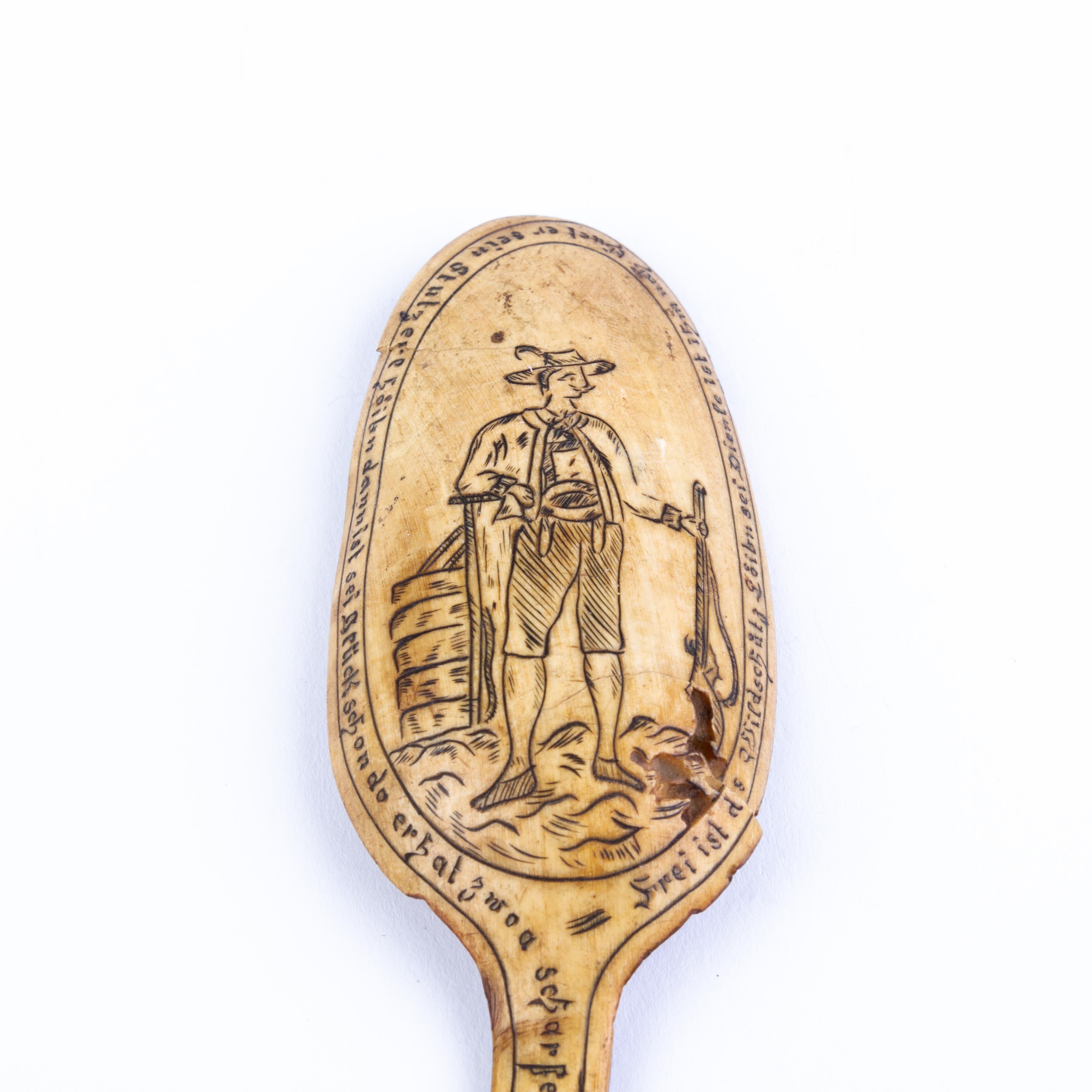 18th Century and Earlier Rare 18th Century Germanic Scrimshaw Figural Spoon  For Sale