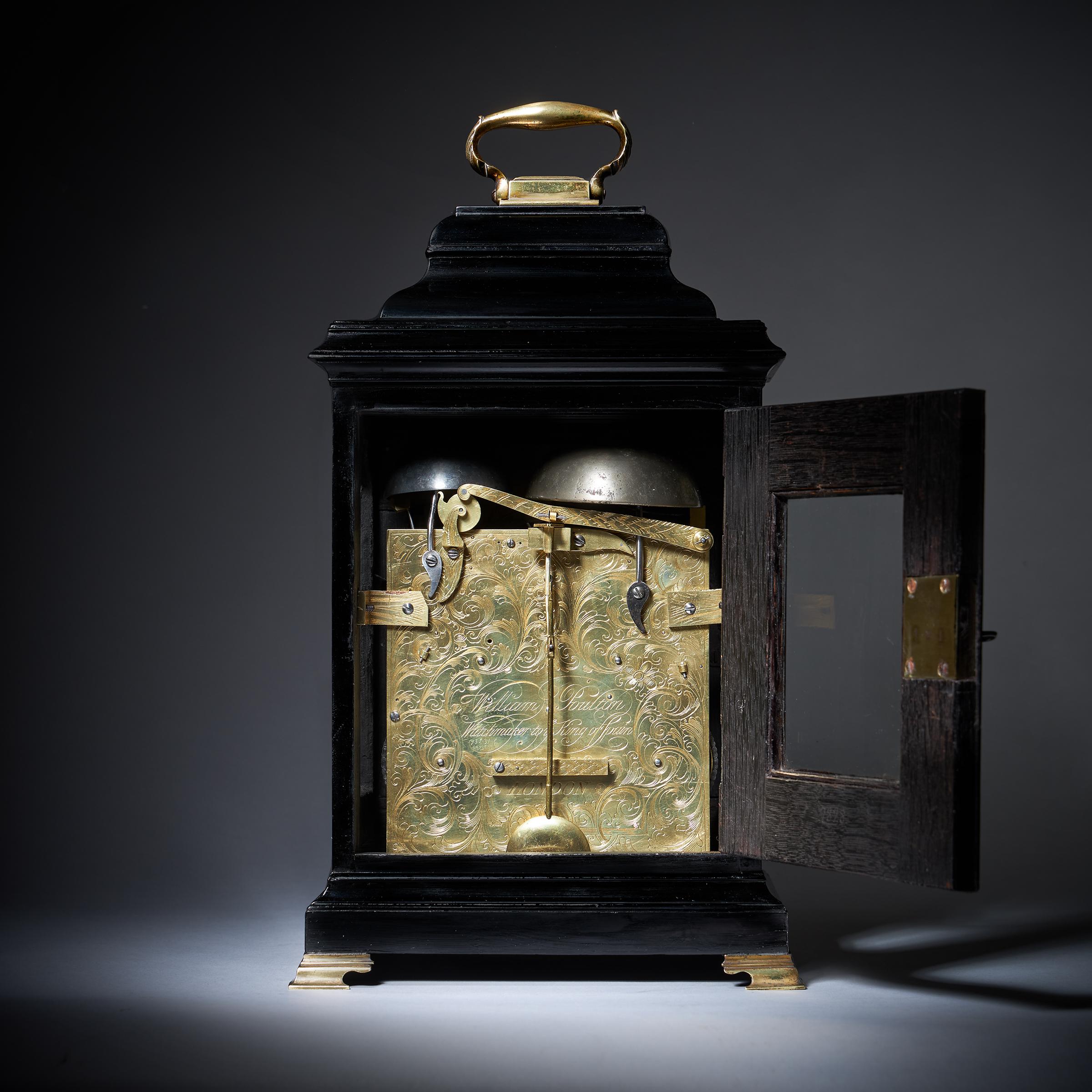 Ebony Rare 18th-Century Grande Sonnerie Striking table Clock by William Poulton For Sale