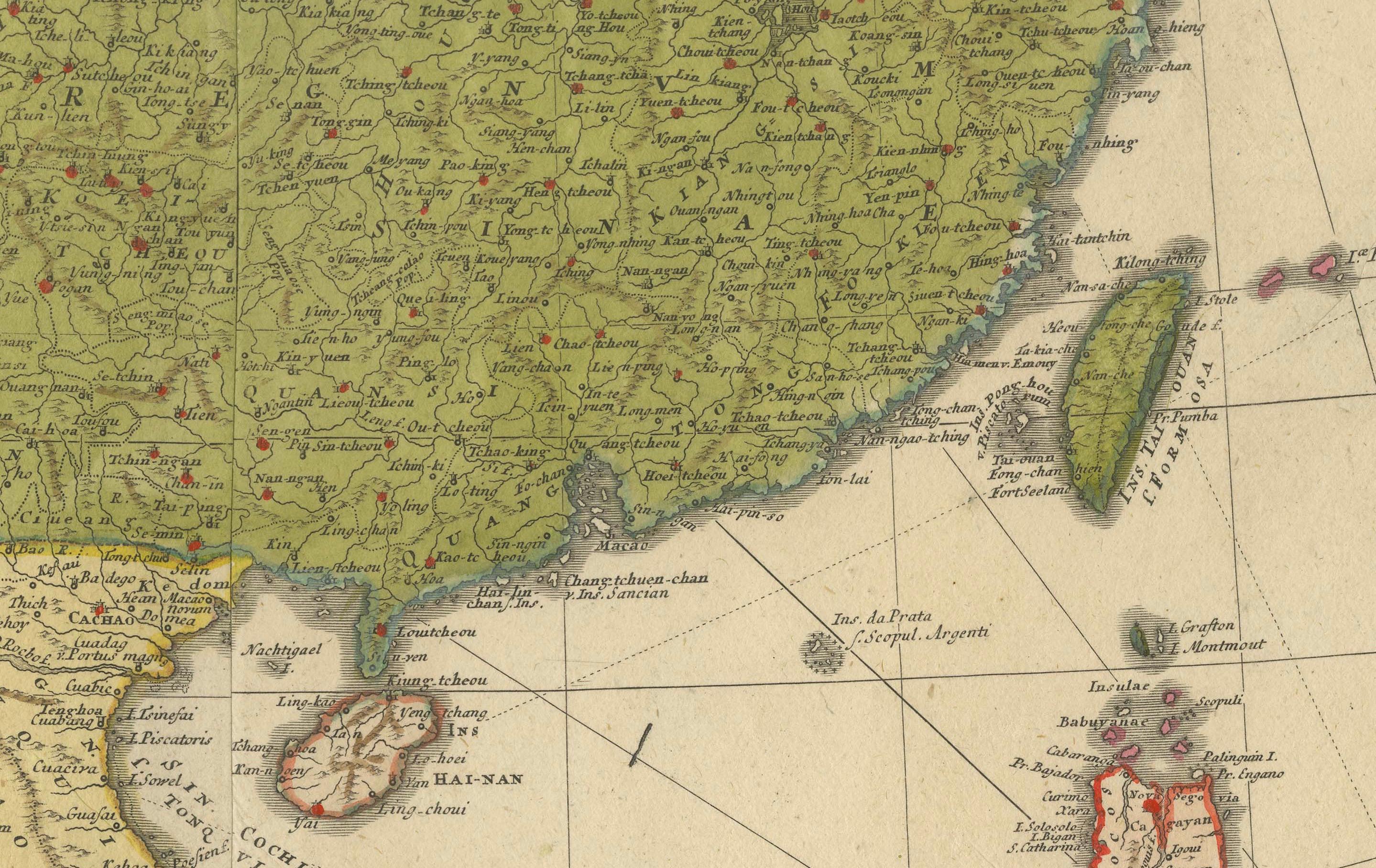 Mid-18th Century Rare 18th-Century Hand-Colored Map of Southeast Asia and the East Indies, 1748 For Sale
