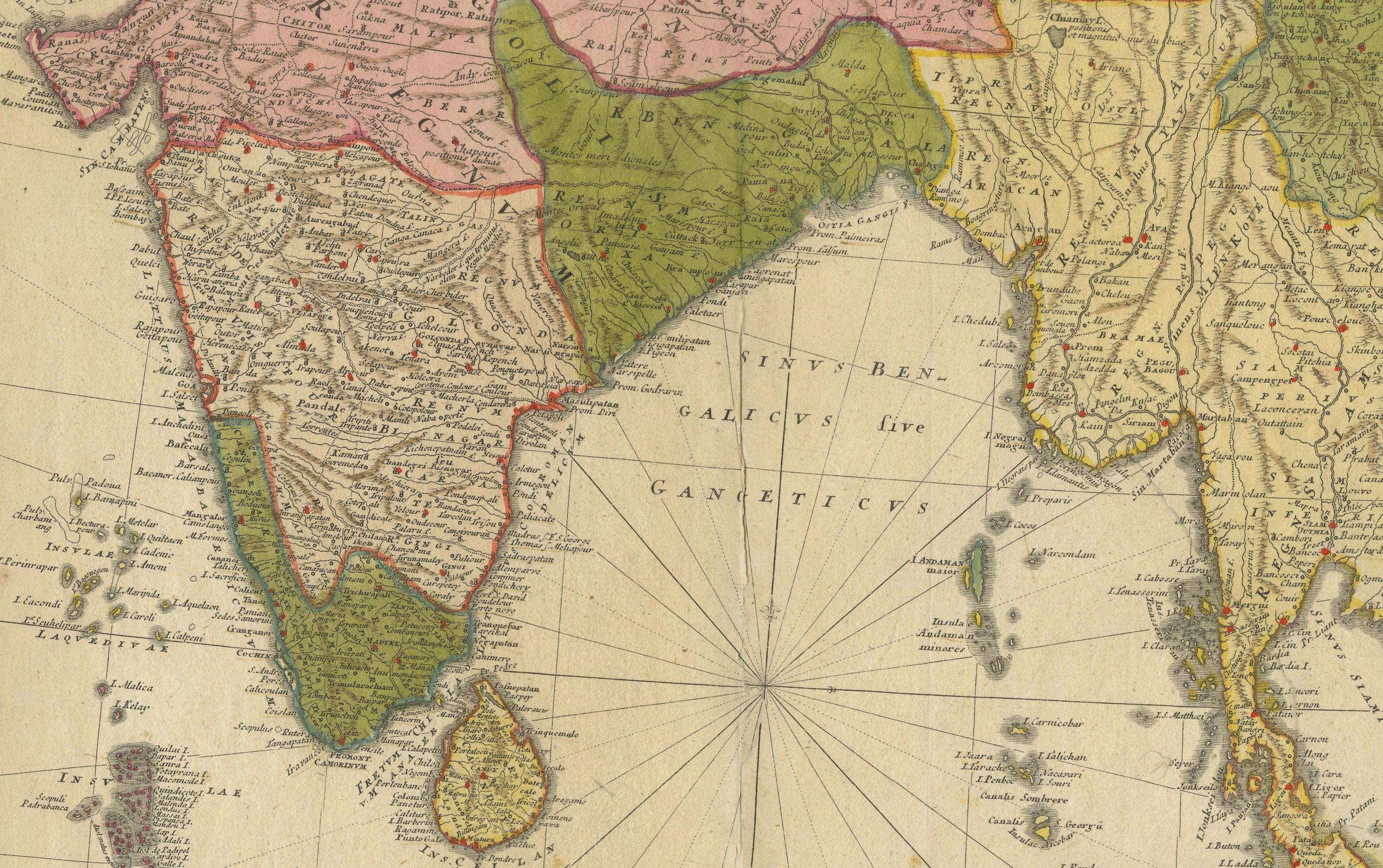 Paper Rare 18th-Century Hand-Colored Map of Southeast Asia and the East Indies, 1748 For Sale