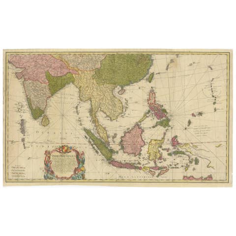 Rare 18th-Century Hand-Colored Map of Southeast Asia and the East Indies, 1748
