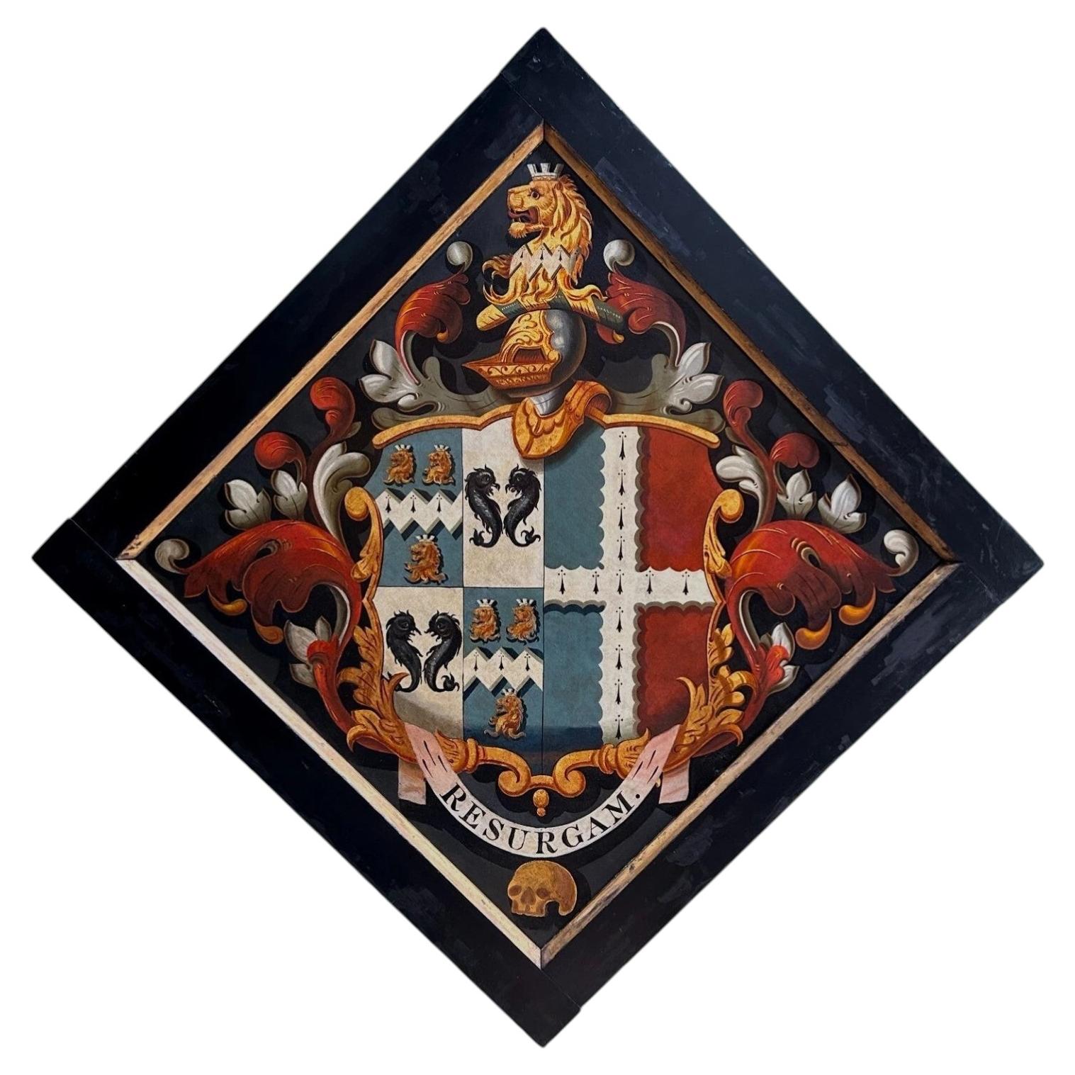 Rare 18th Century Heraldic Funerary Panel Oil Painting For Sale