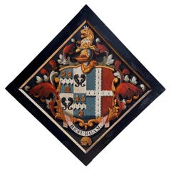 Seltenes heraldisches Ölgemälde auf Holztafel aus dem 18. Jahrhundert, das als Grabtafel diente