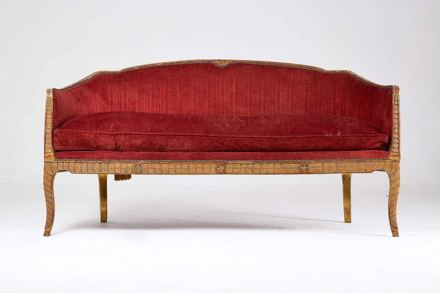 Fabric 18th Century Italian Gilt Sofa with Original Gilding