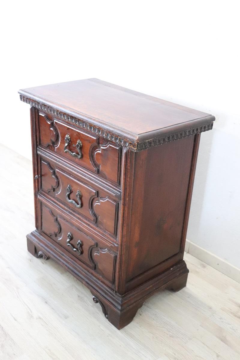Louis XIV Rare 18th Century Italian Tuscany Solid Walnut Antique Nightstand For Sale