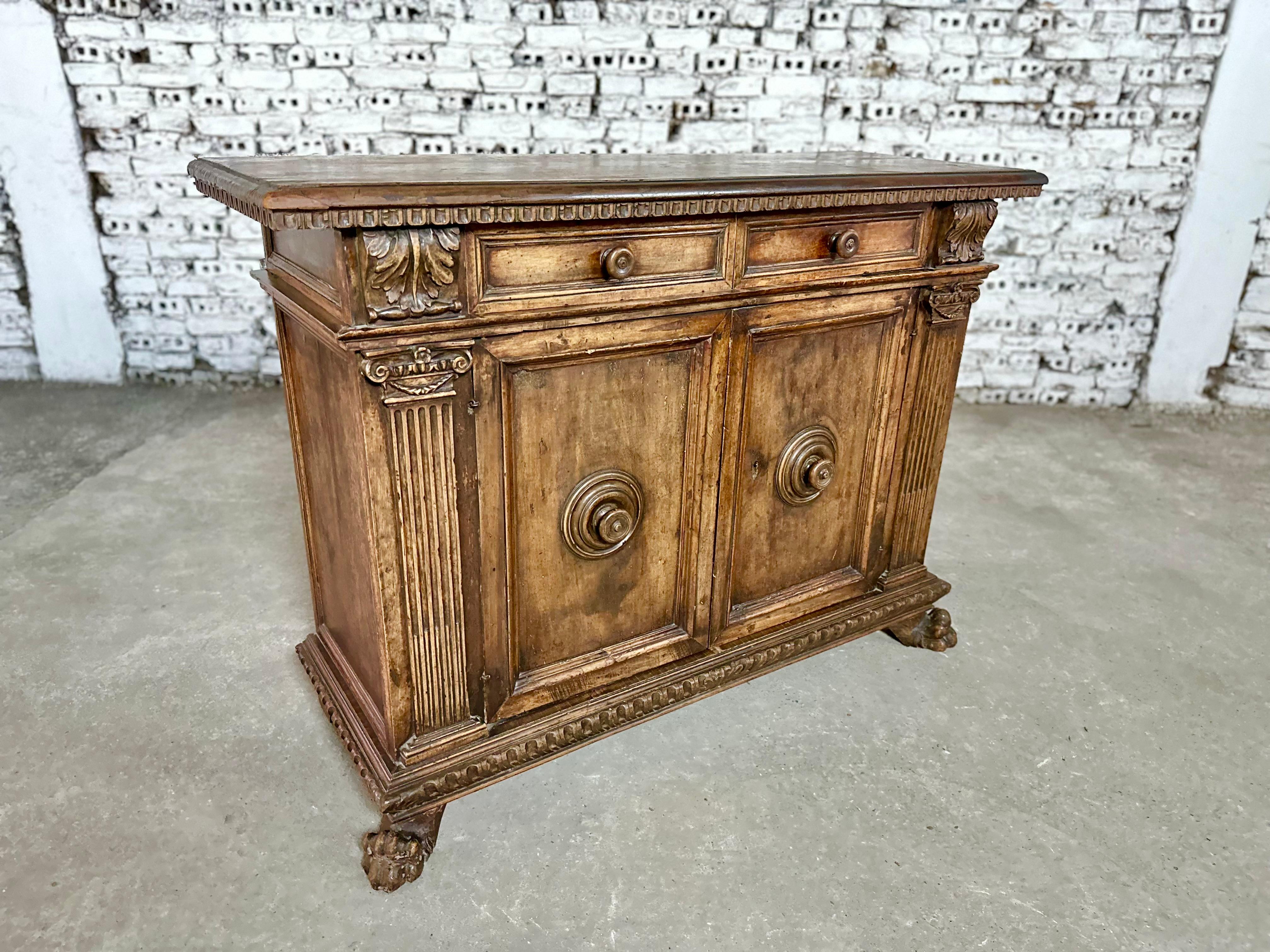 Rare 18th Century Italian Walnut Hall Console Cabinet or Sideboard 4