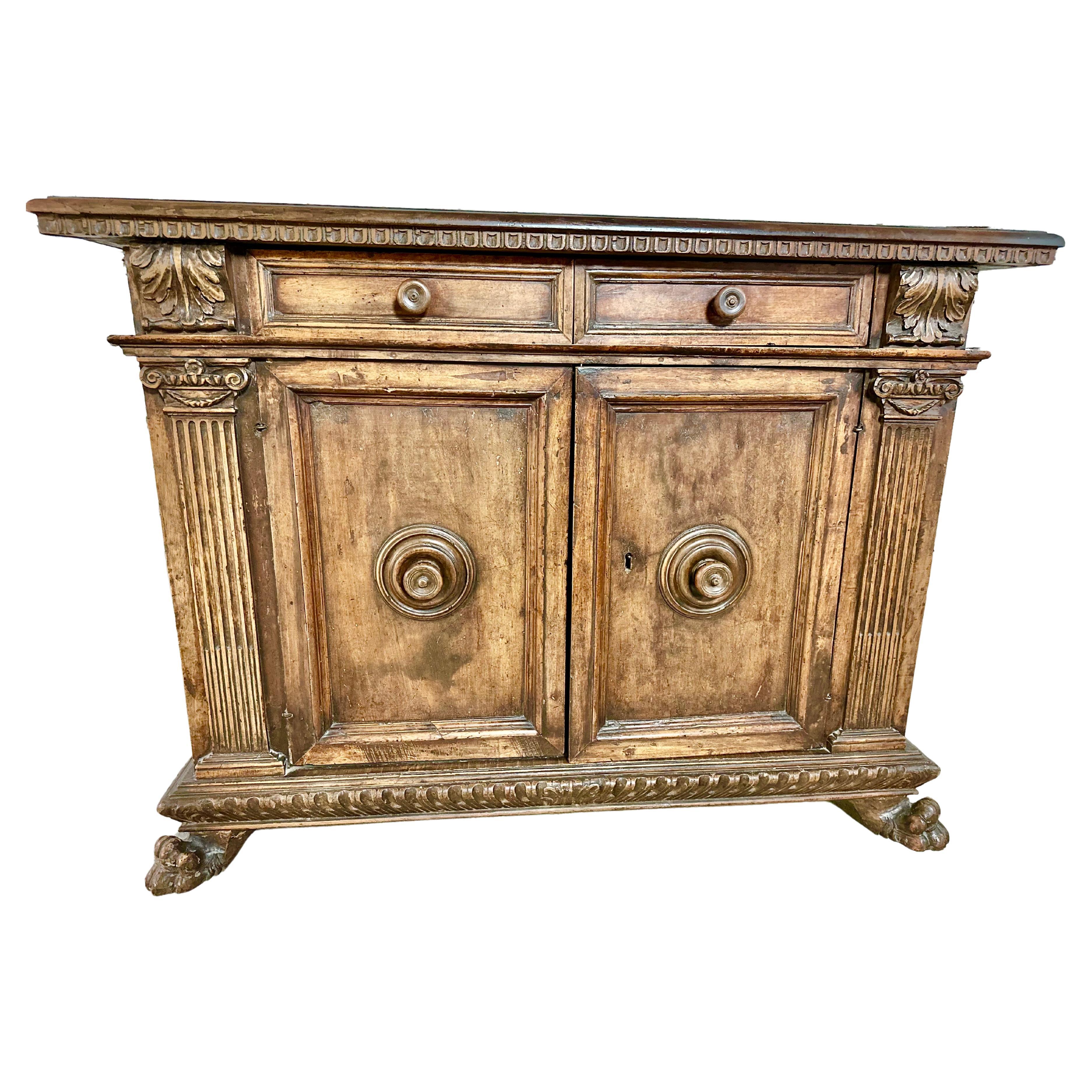 Rare 18th Century Italian Walnut Hall Console Cabinet or Sideboard