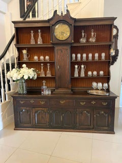 Rare 18th Century Large Antique Oak Dresser with Rack and Longcase Clock