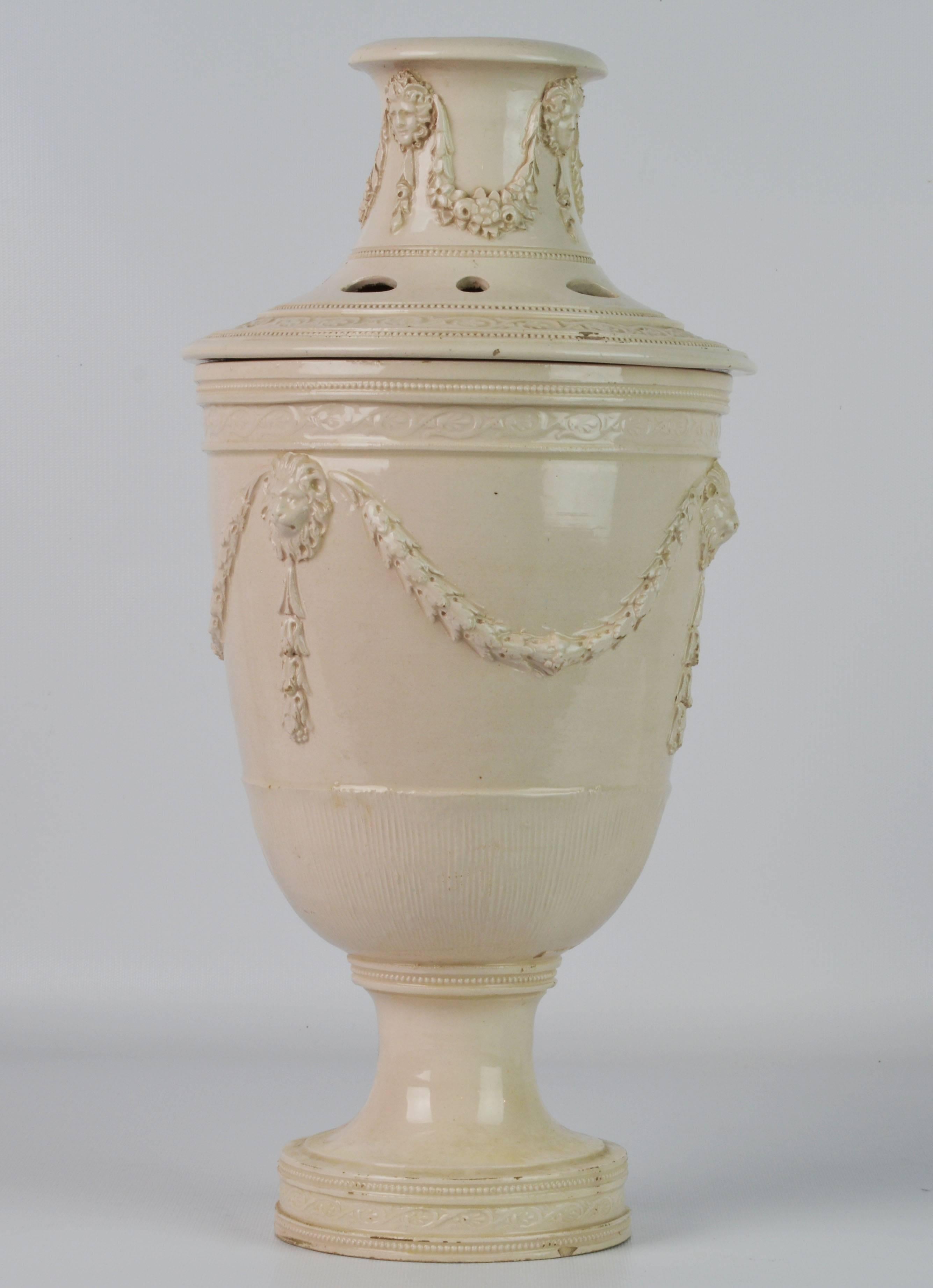 Georgian Rare 18th Century Leeds Cream Ware Covered Potpourri Jar or Urn