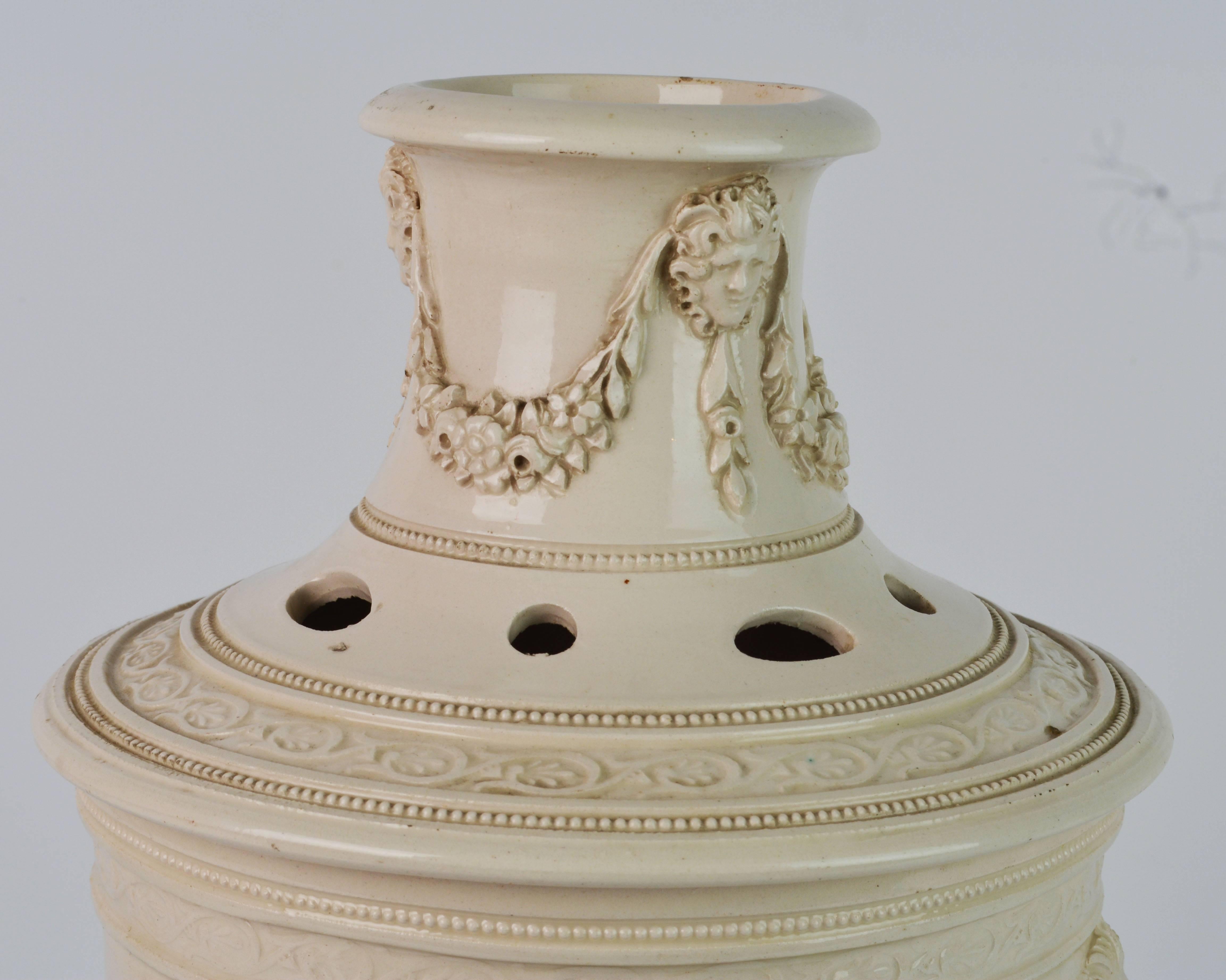 English Rare 18th Century Leeds Cream Ware Covered Potpourri Jar or Urn