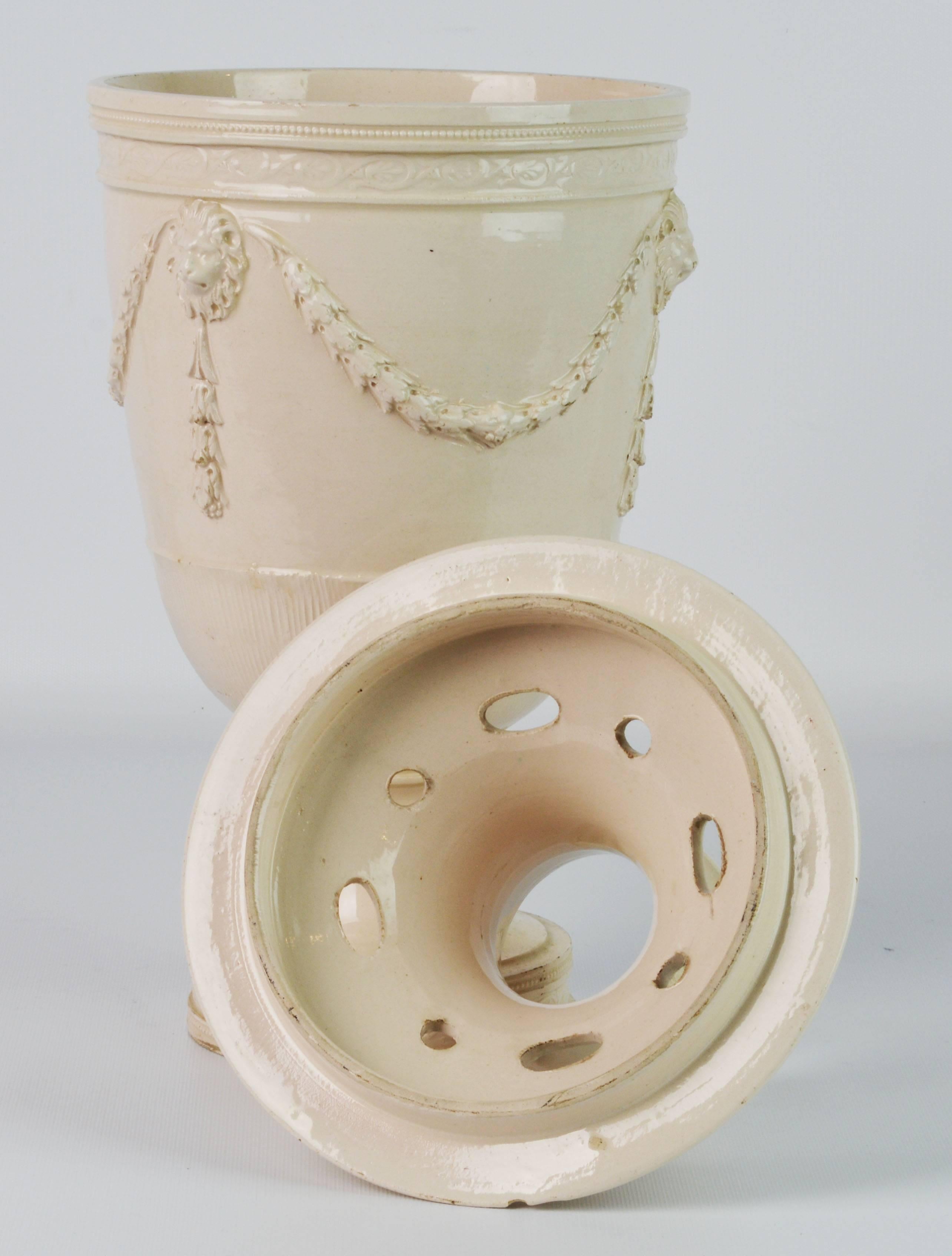 Rare 18th Century Leeds Cream Ware Covered Potpourri Jar or Urn 1