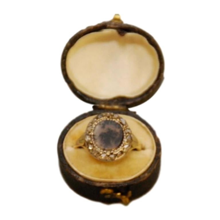 Rare 18th Century Moss Agate and Diamond Ring
