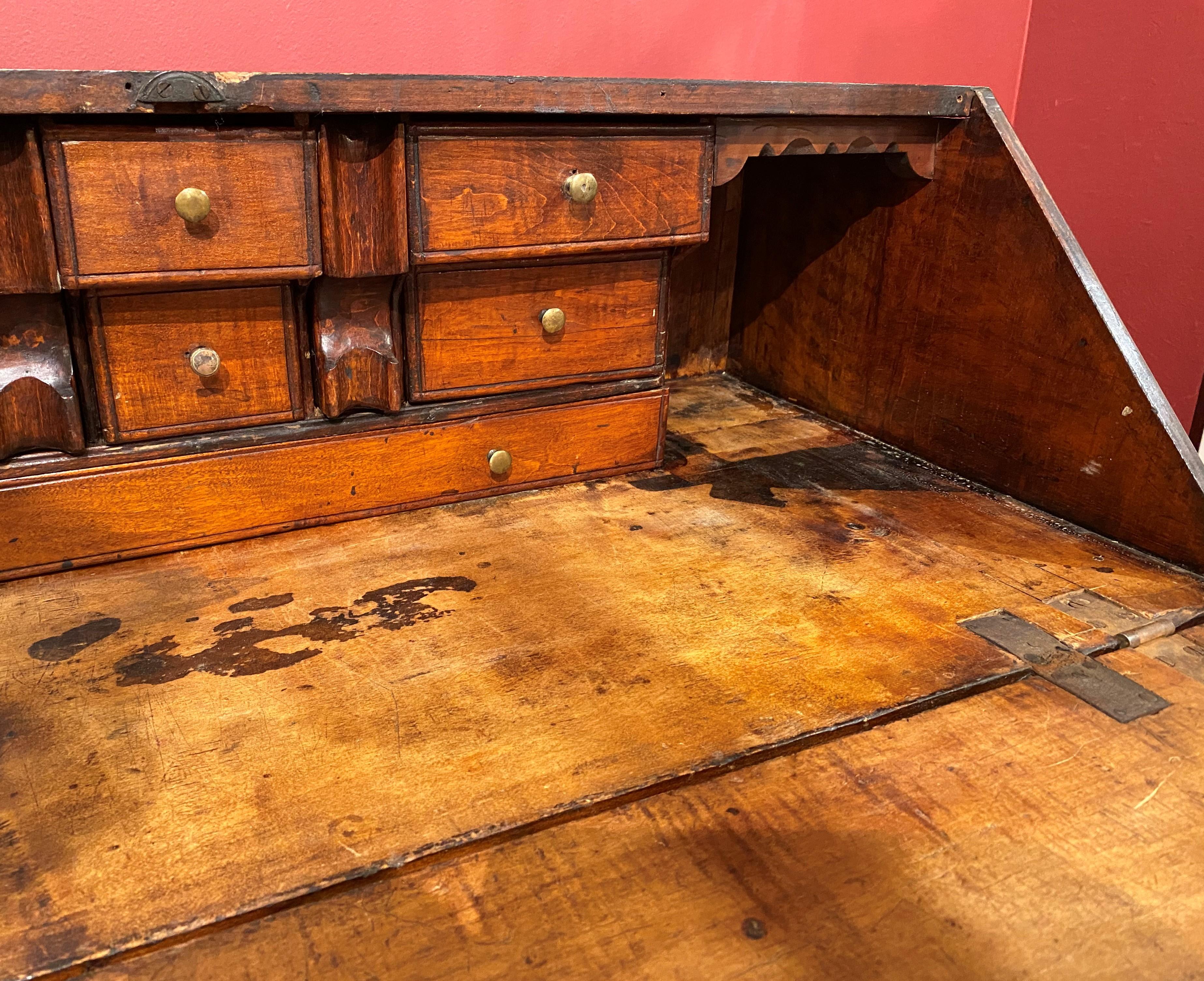 Rare 18th Century NH Maple Fall Front Desk with Nicely Scalloped Apron 5