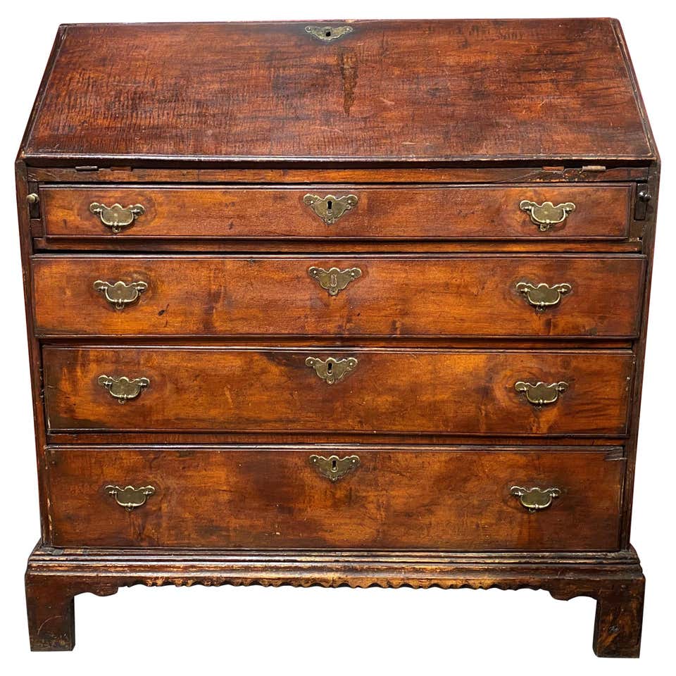Rare 18th Century NH Maple Fall Front Desk with Nicely Scalloped Apron ...