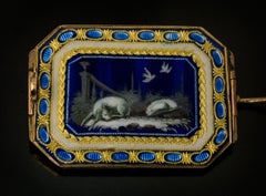 Rare 18th Century Painted Enamel Gold Brooch