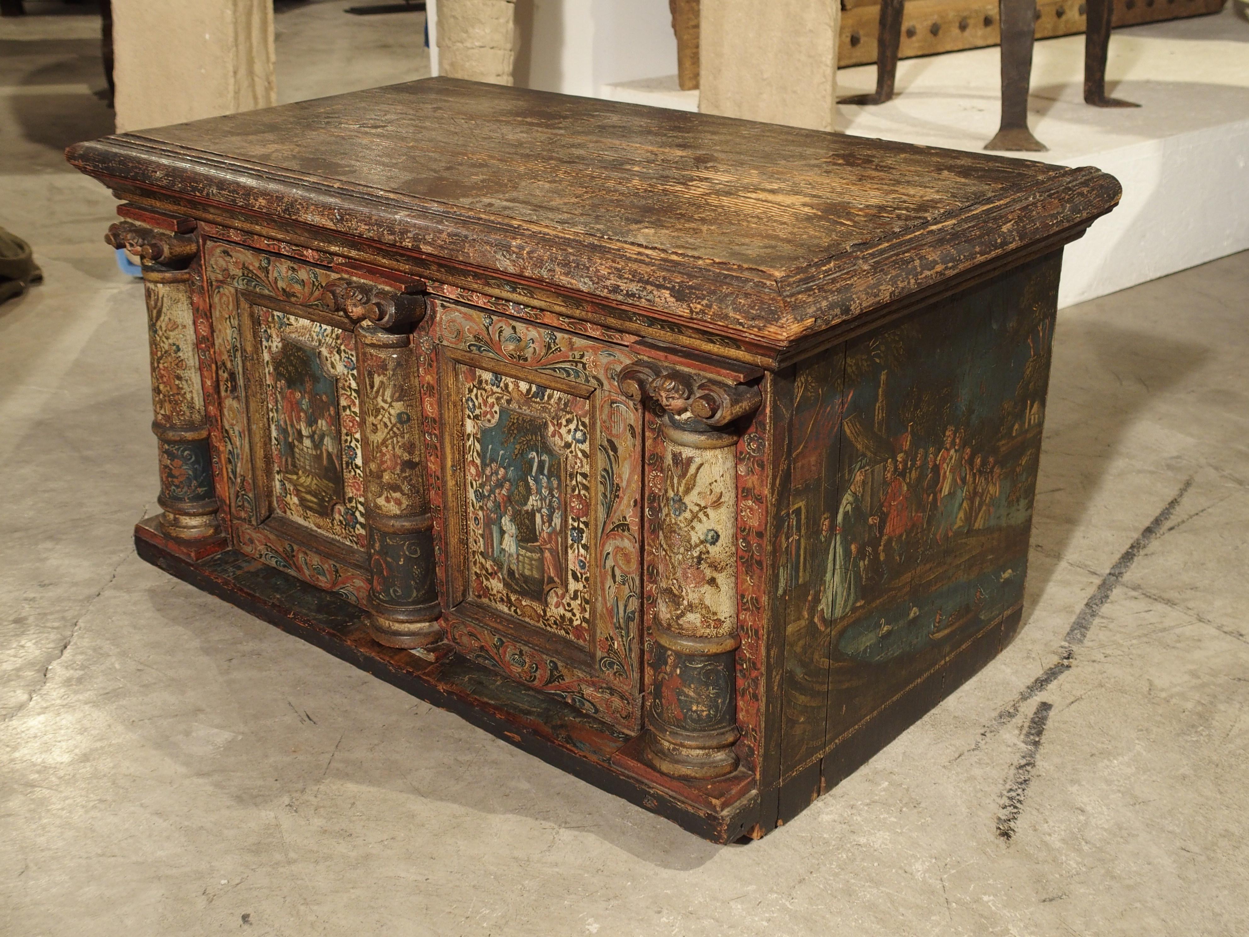 Pine Rare 18th Century Painted Table Cabinet from Southern Germany