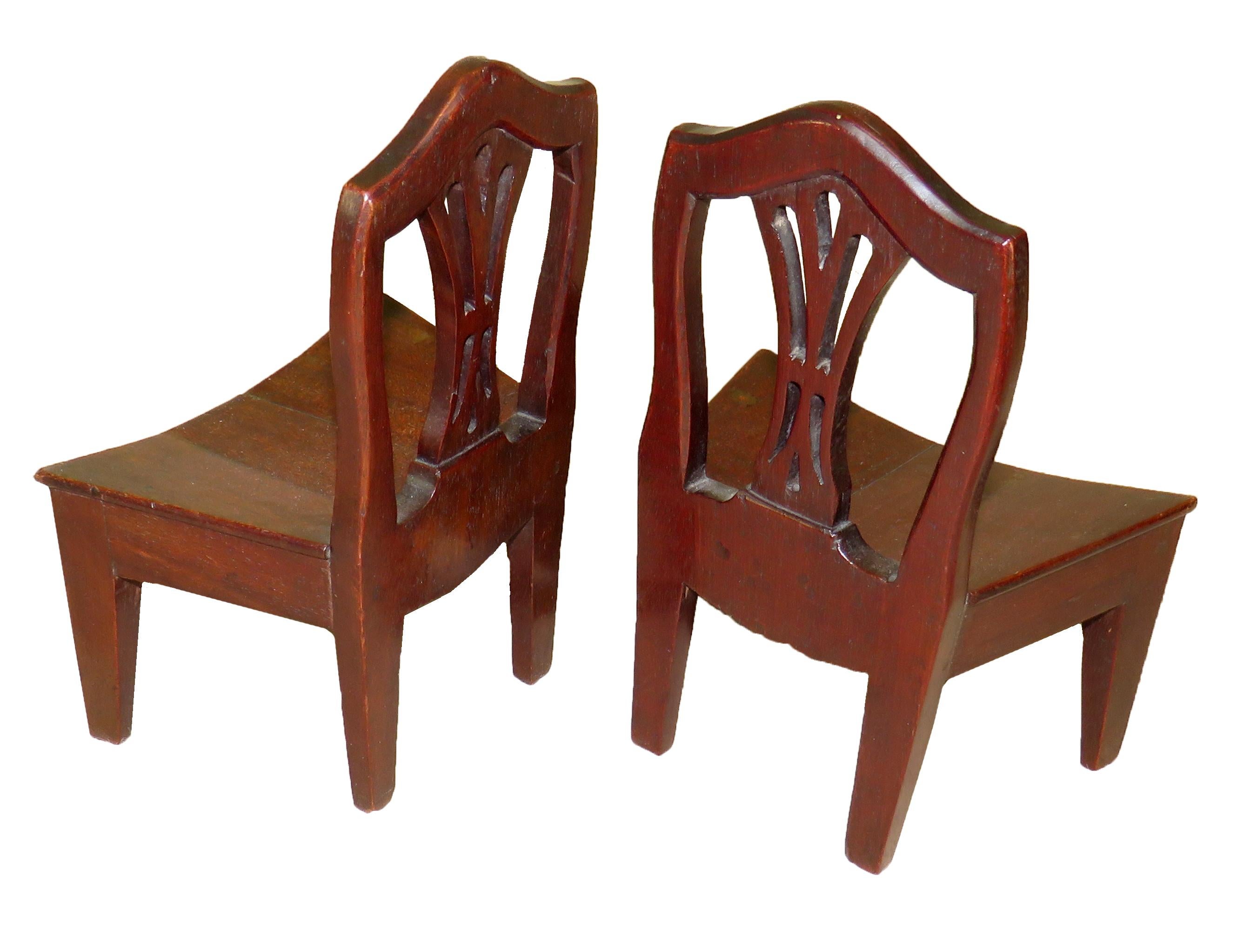 English Rare 18th Century Pair of Miniature Mahogany Chairs