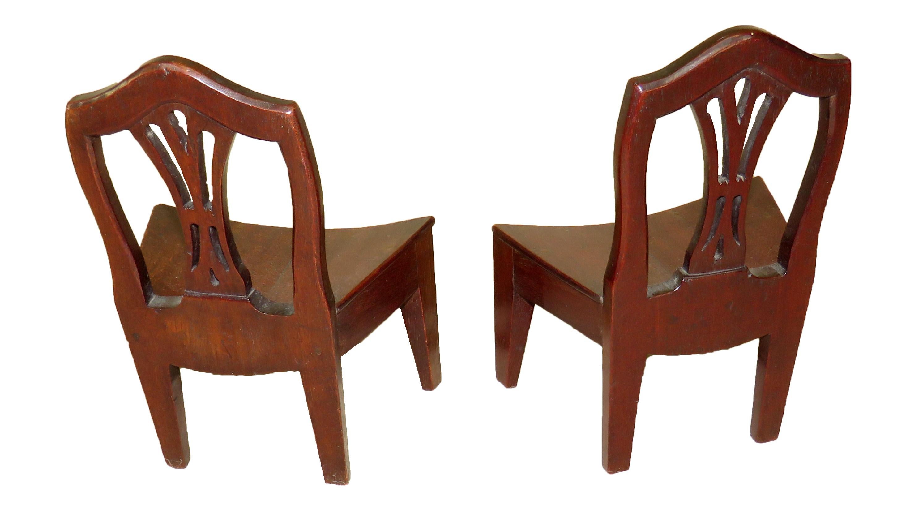 Rare 18th Century Pair of Miniature Mahogany Chairs 1