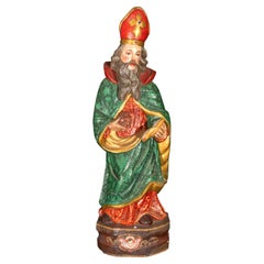 Rare 18th Century Peruvian Colonial Polychromed Wood Sculpture of Saint Urban I