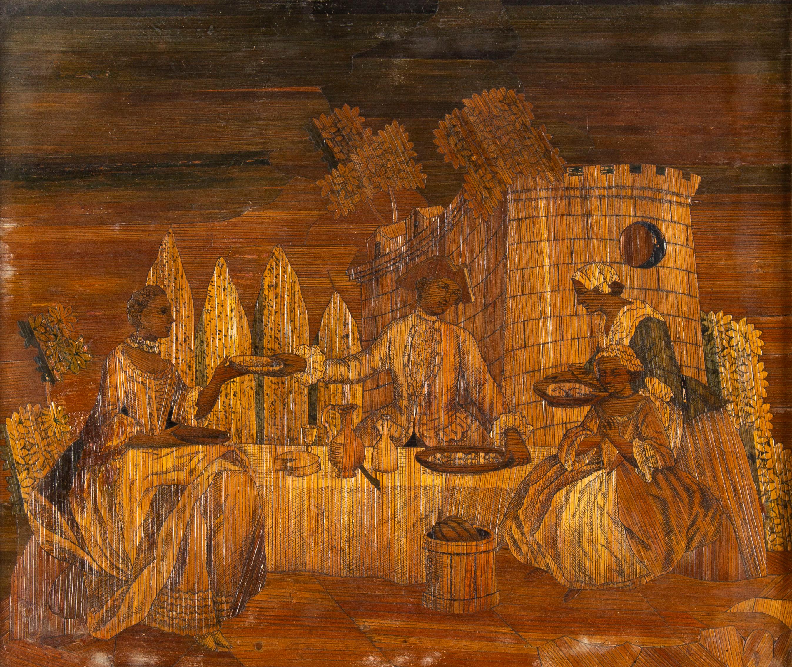 Fete Galante-Szene aus der Piemont-Schule des 18. Jahrhunderts.
Bambus-Inlay-Collage auf Leinwand in geschnitztem antiken Rahmen.

Netzgröße: 40 x 49 cm
Größe mit Rahmen: 53 x 61,5 cm
