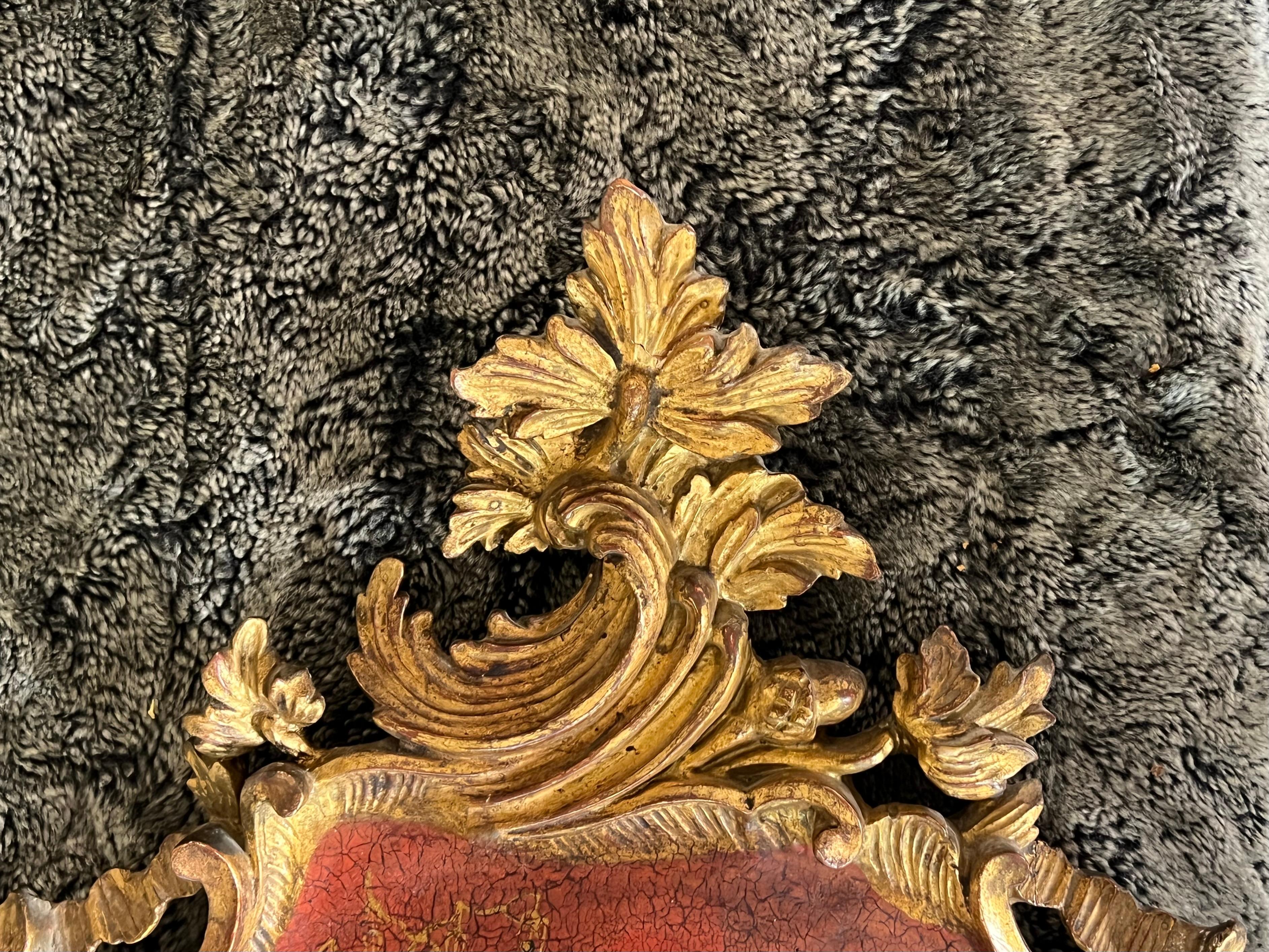 Rare 18th Century Queen Anne Period Red Japanned Mirror with Gilded Cresting 3