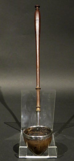 Rare 18th Century Silver Mounted Coconut Shell Toddy Ladle, England Circa 1720