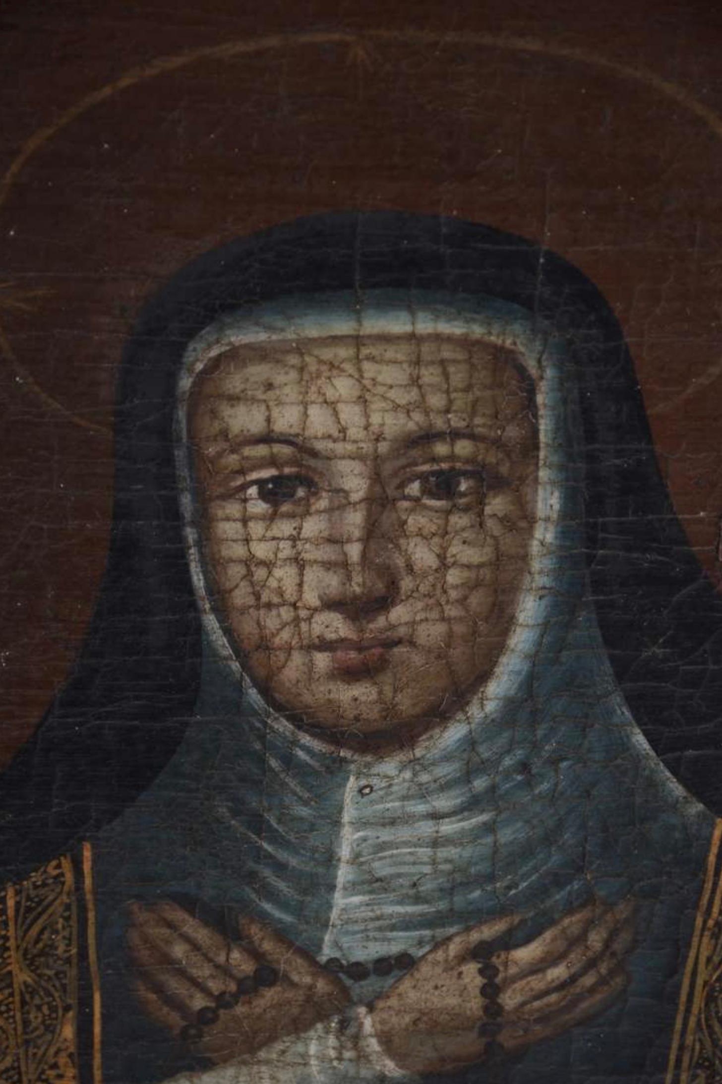 Rara Pintura Colonial Española del Siglo XVIII - Monja en Iconografía Memento Mori Colonial español en venta