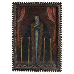 Rare 18th-Century Spanish Colonial Painting – Nun in Memento Mori Iconography