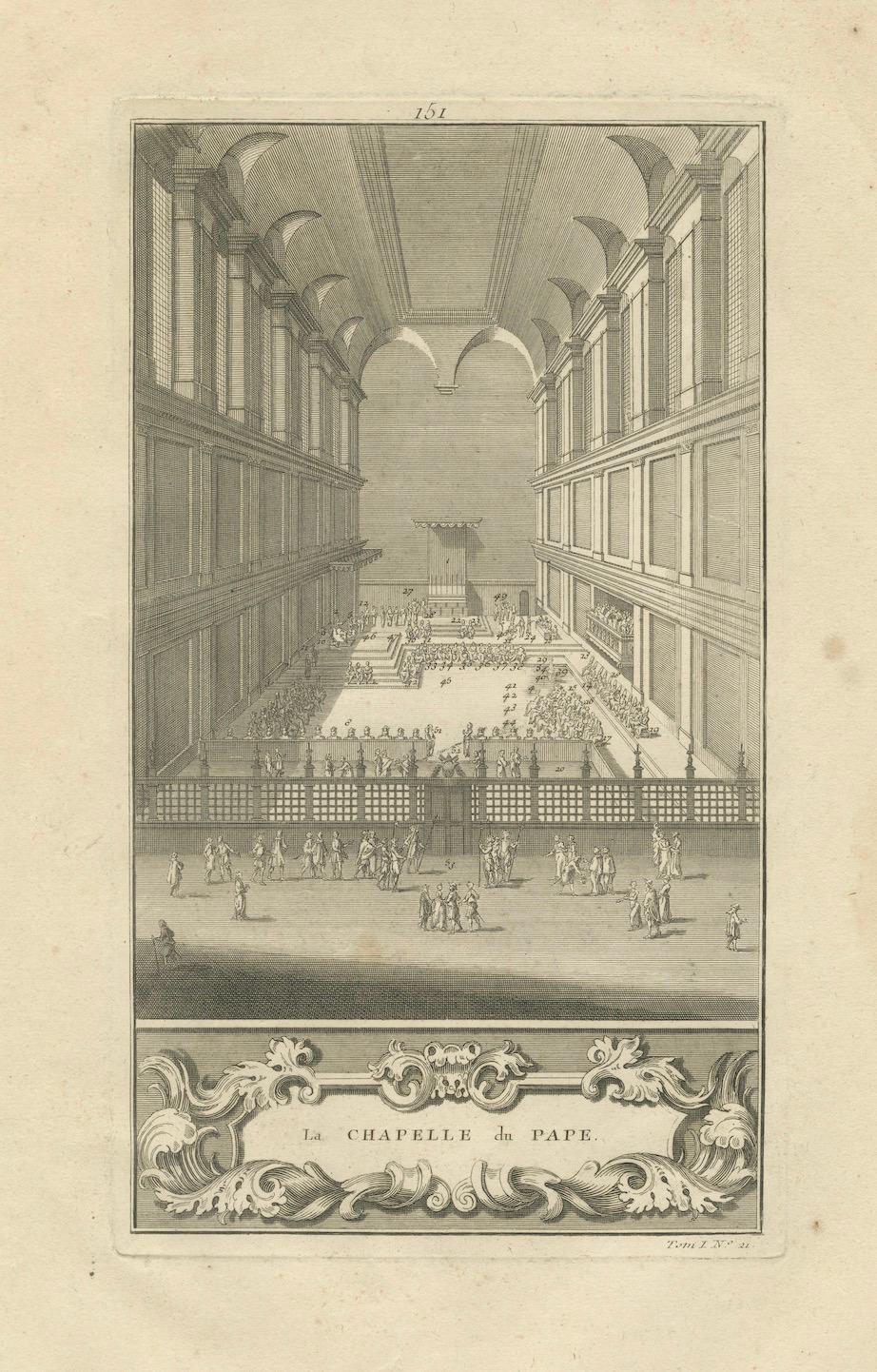 Gravé Rare vue du XVIIIe siècle d'une cérémonie papale au Vatican, 1734 en vente