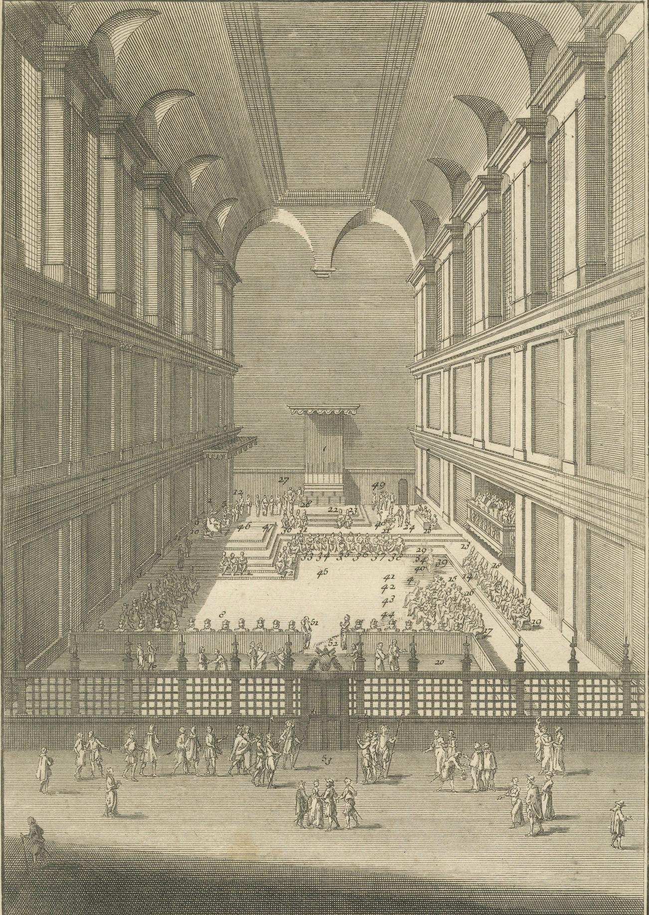 Rare vue du XVIIIe siècle d'une cérémonie papale au Vatican, 1734 Bon état - En vente à Langweer, NL