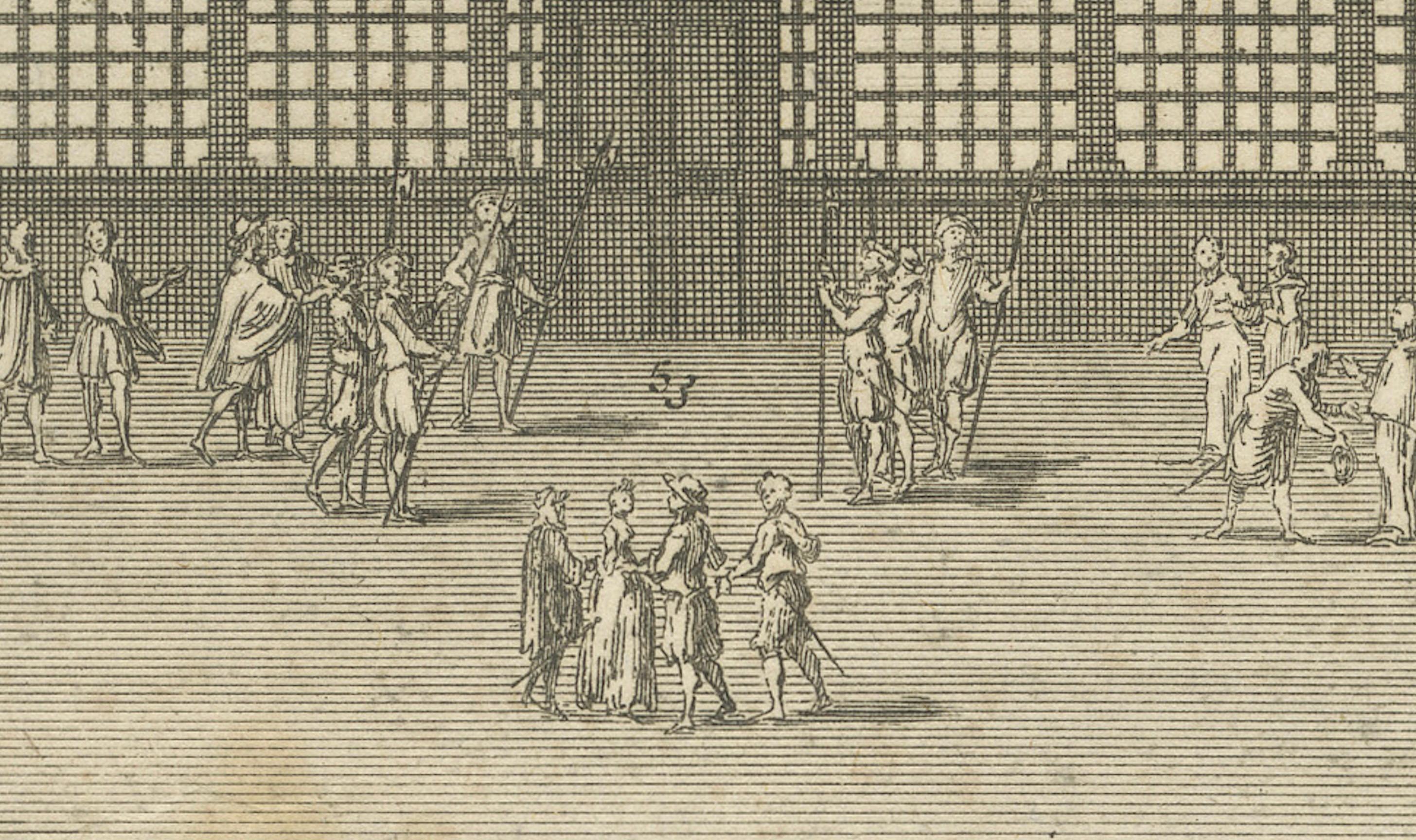 Papier Rare vue du XVIIIe siècle d'une cérémonie papale au Vatican, 1734 en vente