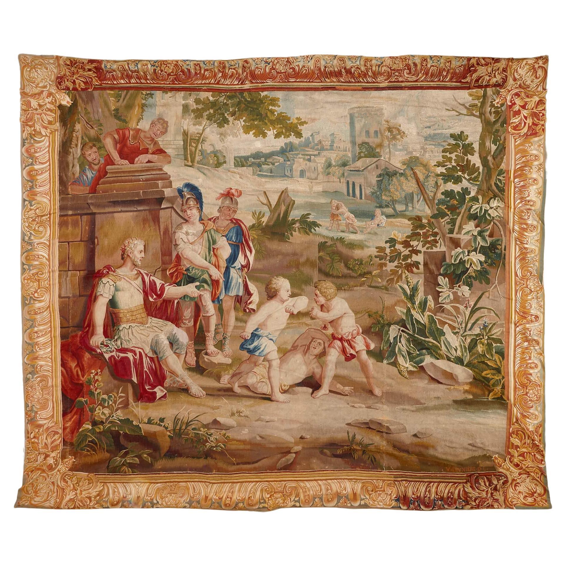 Rare 18th Century Wool and Silk Tapestry by Leyniers For Sale