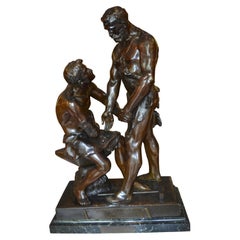 Antique Rare 19 Century Bronze Statue Titled "Mutualite" by Maurice Constant Favre
