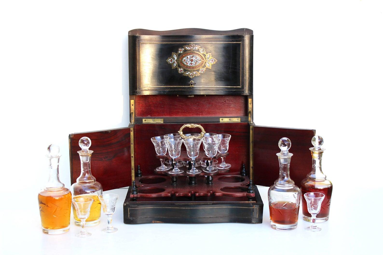 Napoleon III Rare 19 Century Napoleon Liquor Cellar / Cabinet Ebonized Wood Mother of Pearls For Sale