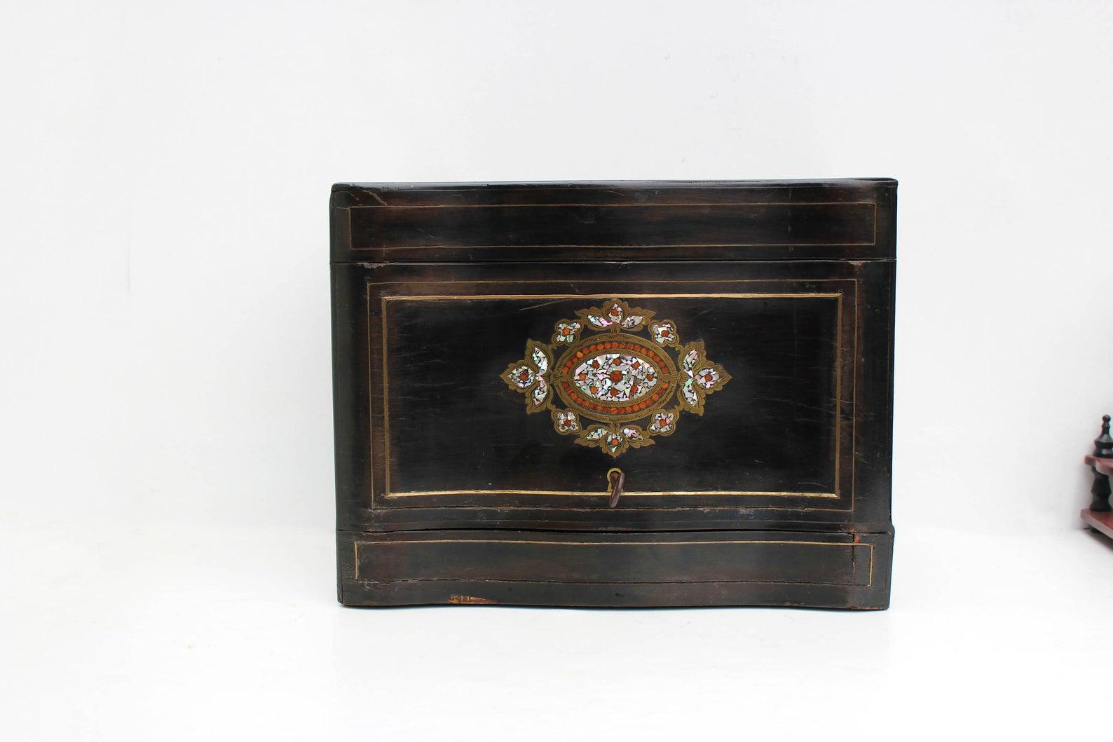 Rare 19 Century Napoleon Liquor Cellar / Cabinet Ebonized Wood Mother of Pearls For Sale 1