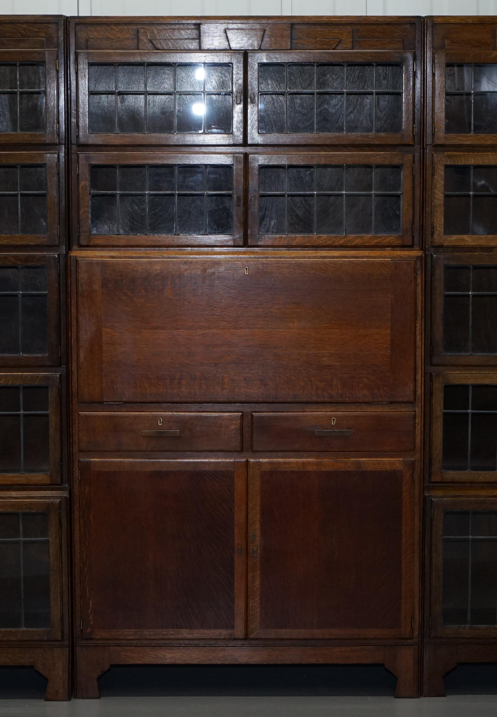 Victorian Rare 1900 Minty Oxford Oak Library Stacking Bookcases Suite Desk Globe Wernicke