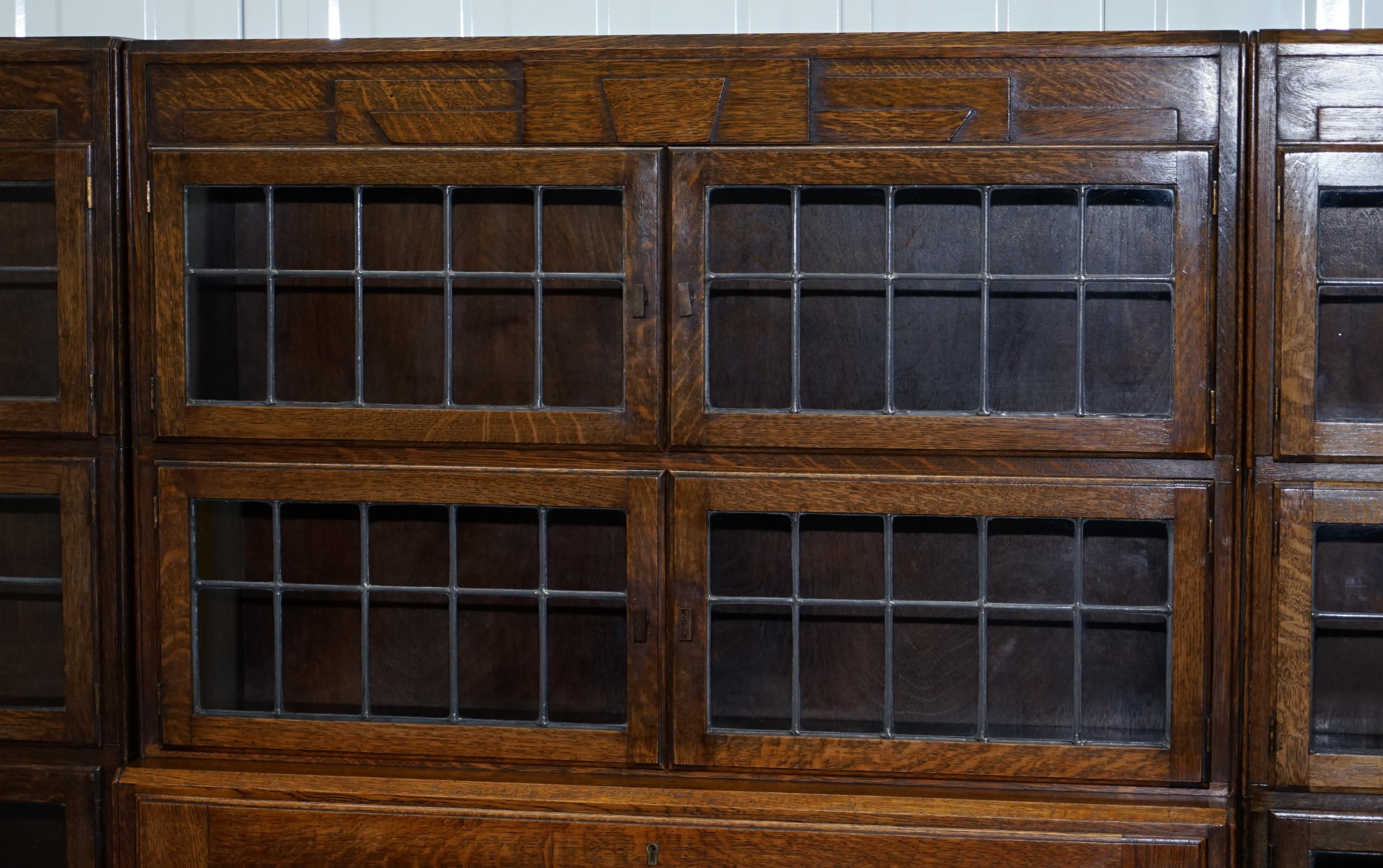 Hand-Crafted Rare 1900 Minty Oxford Oak Library Stacking Bookcases Suite Desk Globe Wernicke