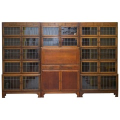 Rare 1900 Minty Oxford Oak Library Stacking Bookcases Suite Desk Globe Wernicke