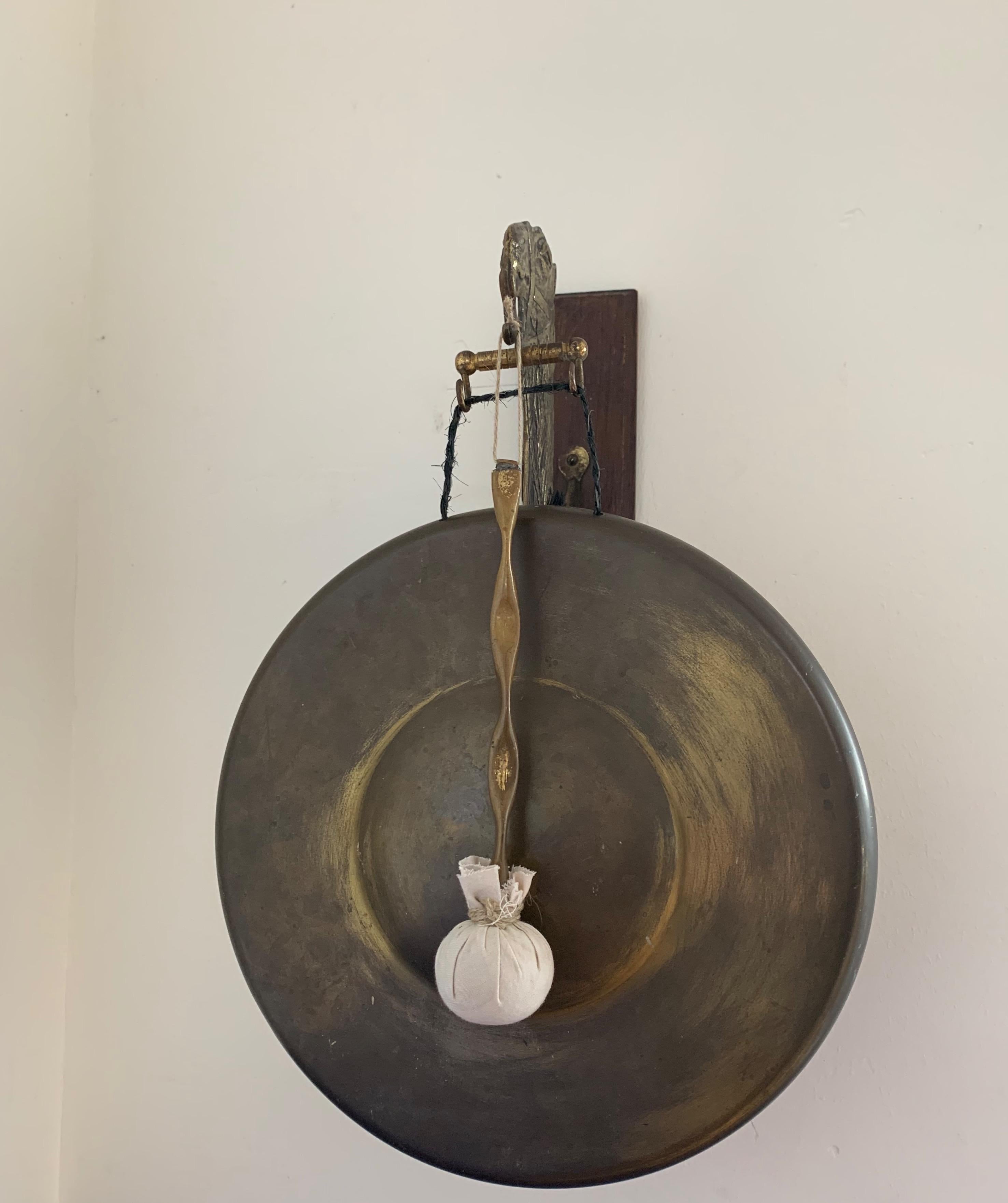 Arts and Crafts Rare 1900s Bronze and Oak, Arts & Crafts House Gong for Wall Mounting with Camel