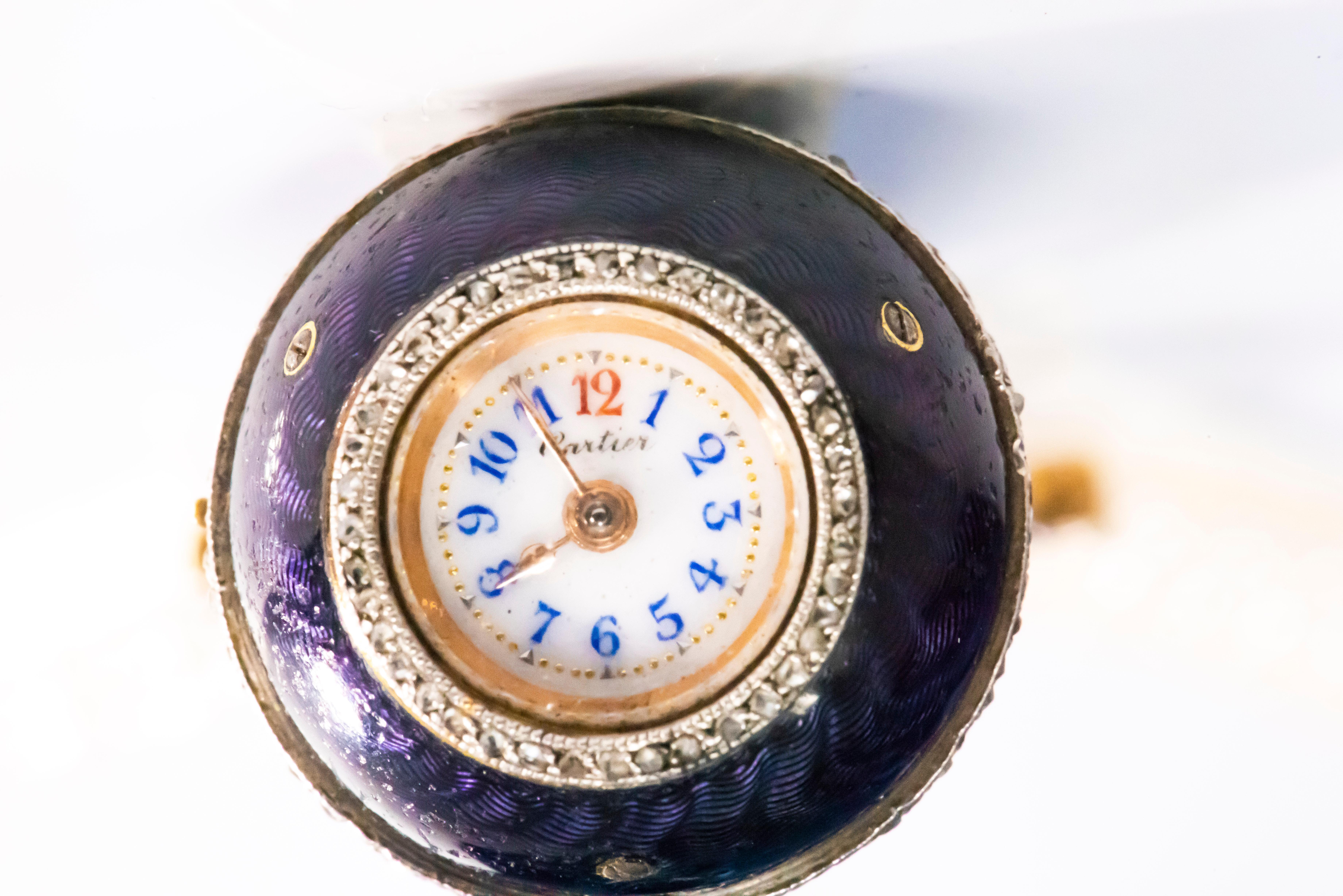 Women's 1900s Cartier Platinum Diamond Enamel Bell form Pendant Watch with Necklace