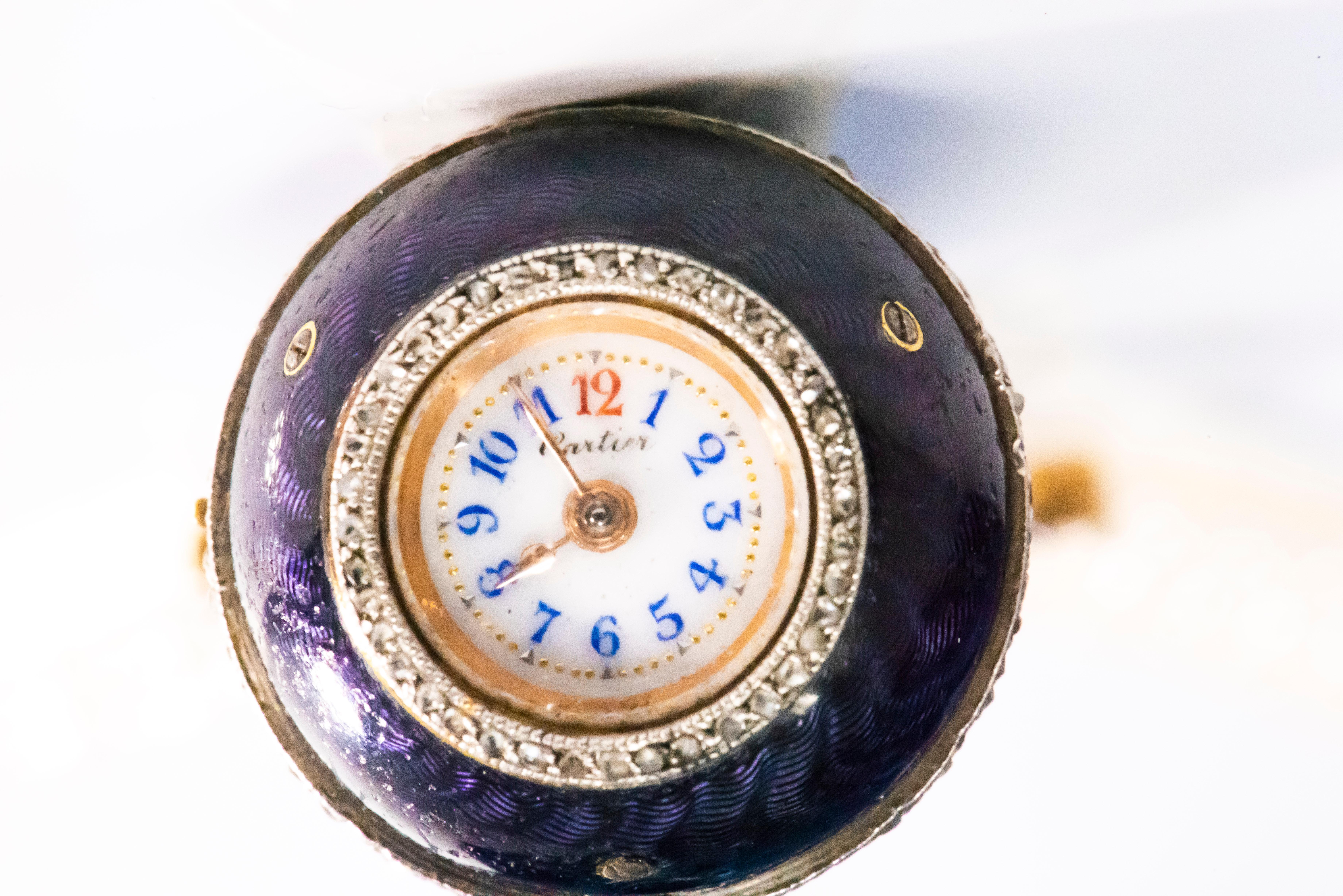 Women's  1900s Cartier Platinum Diamond Enamel Bell form Pendant Watch with Necklace